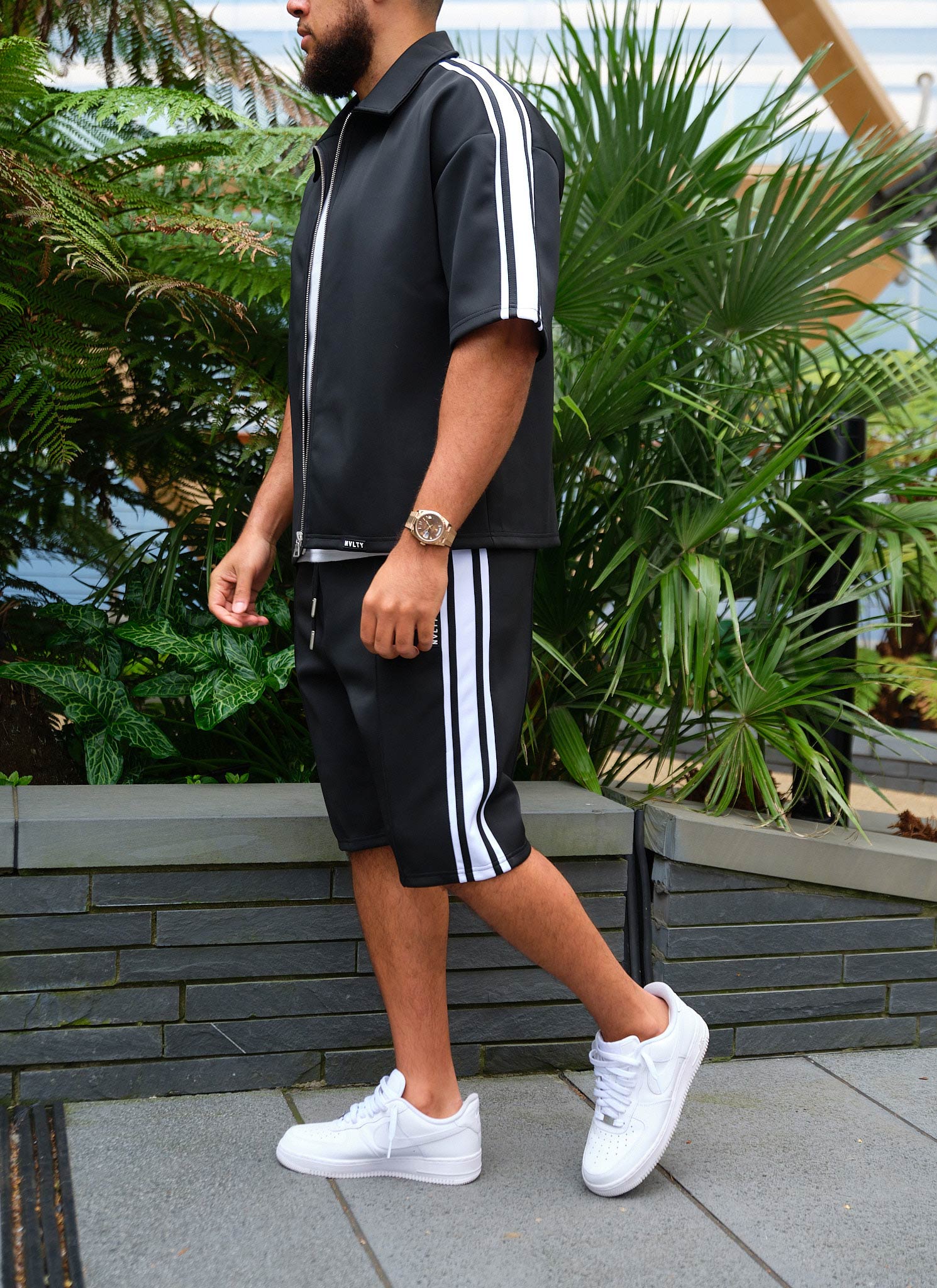 Panelled Luxe Track Shorts - Black - Image 6