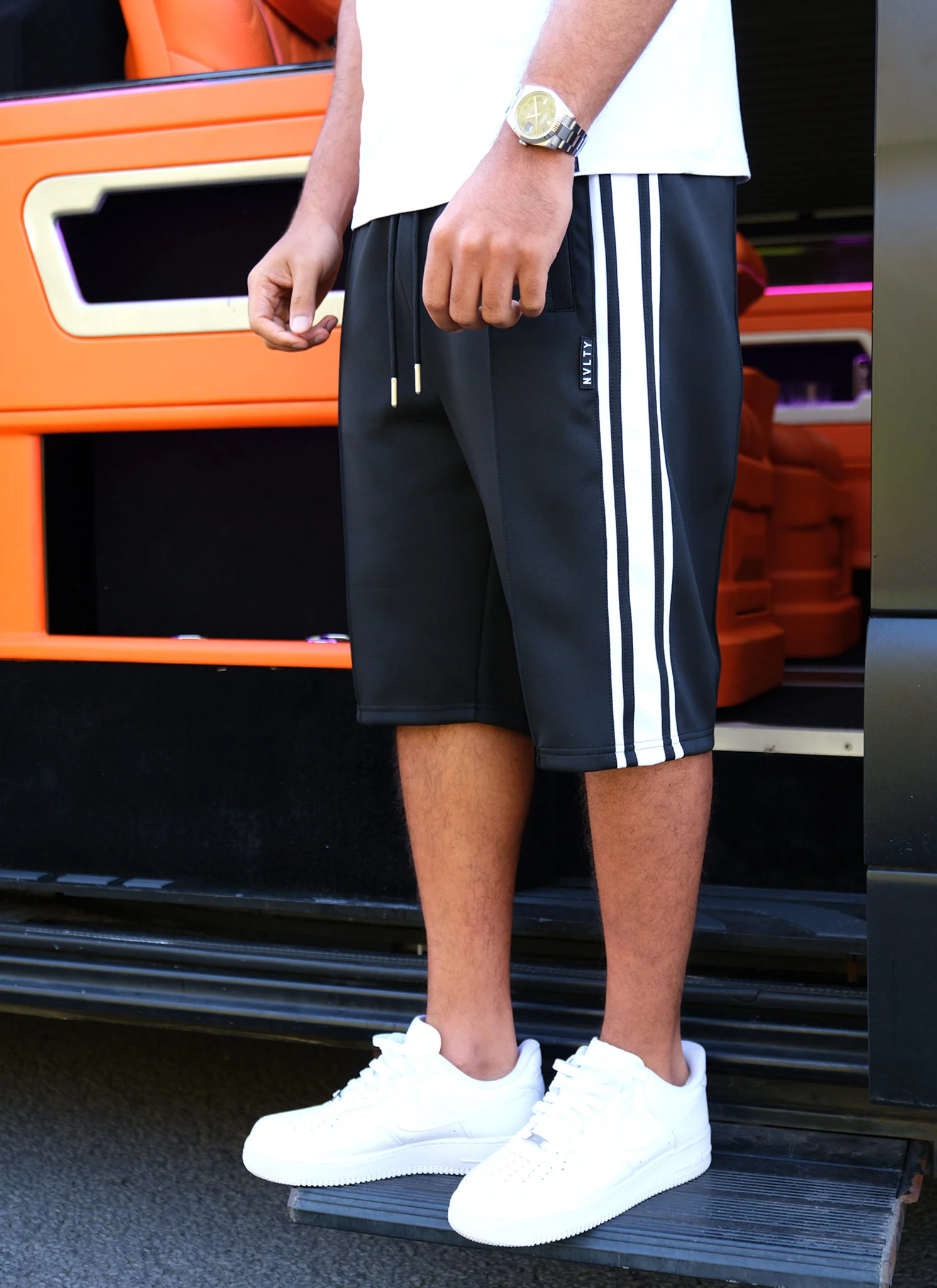 Panelled Luxe Track Shorts - Black - Image 8