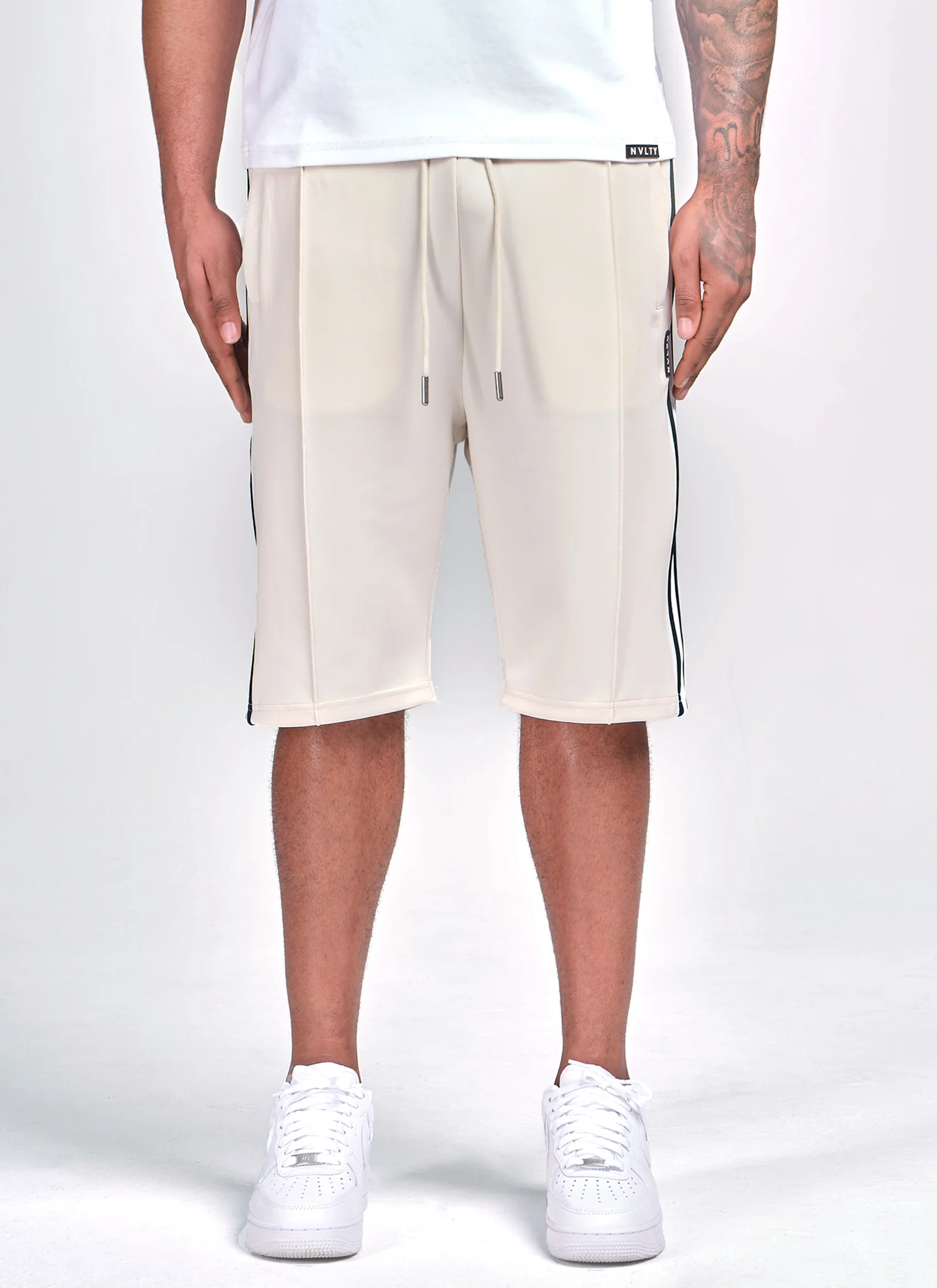 Panelled Luxe Track Shorts - Ivory