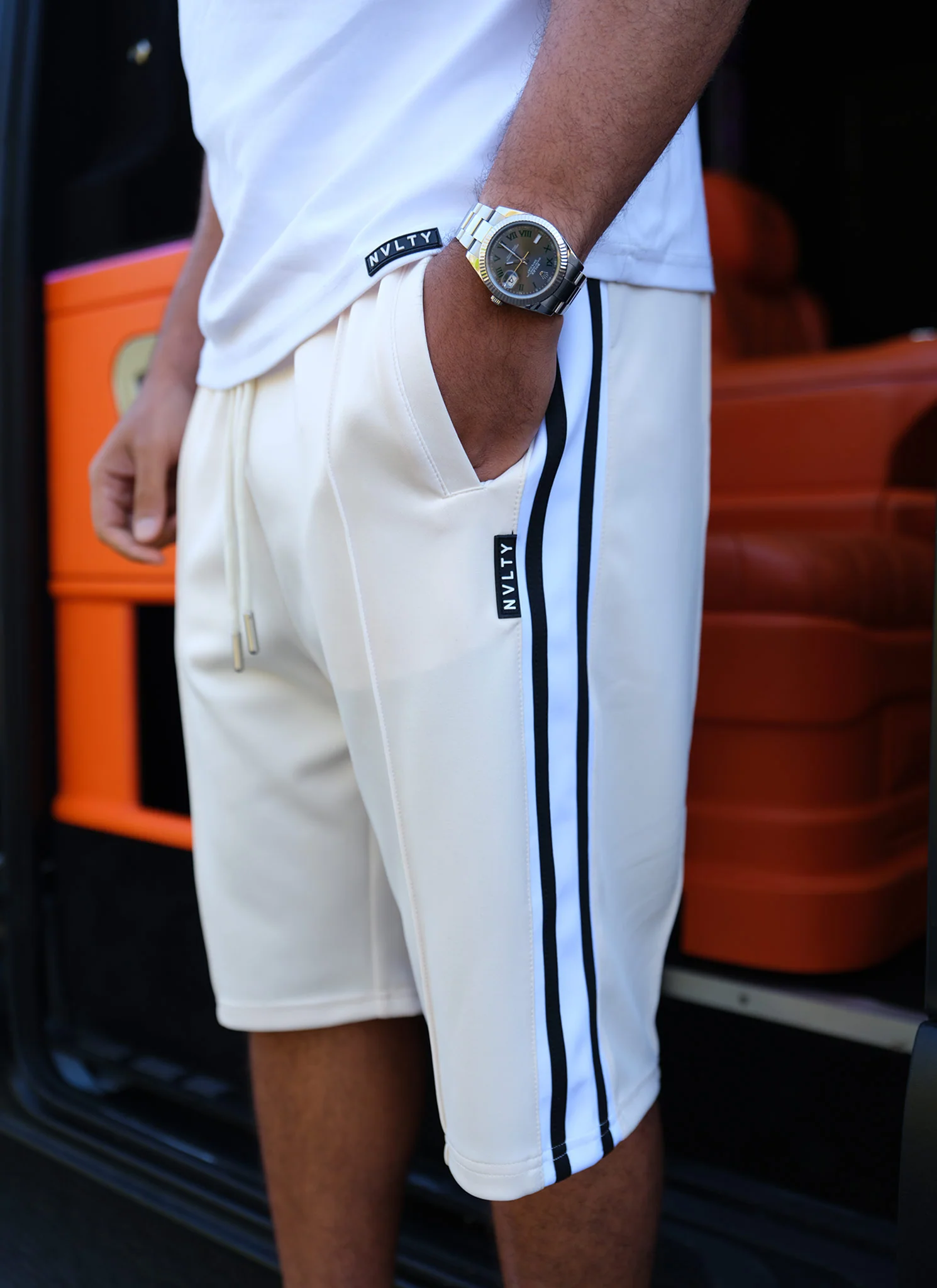 Panelled Luxe Track Shorts - Ivory - Image 10