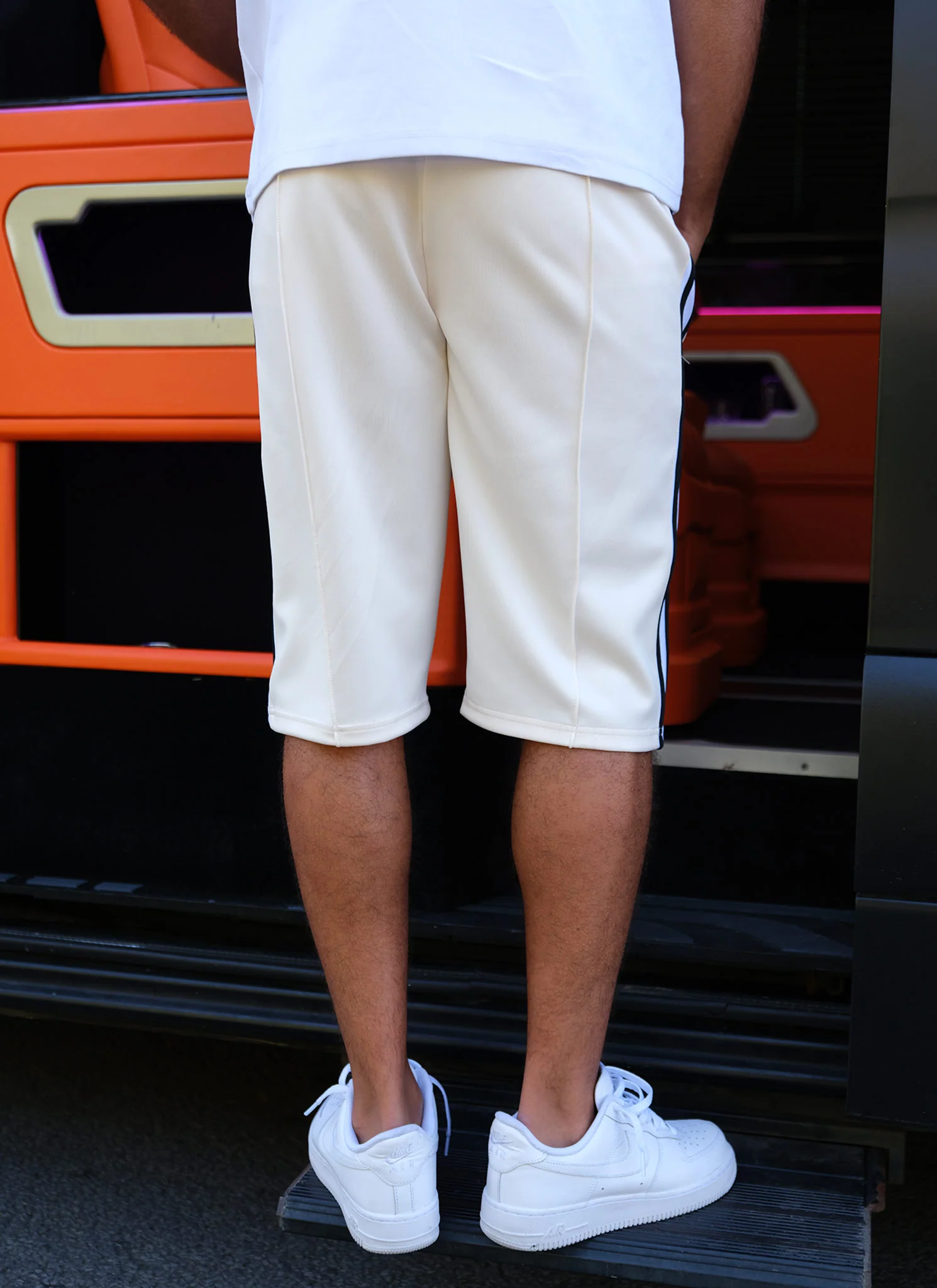 Panelled Luxe Track Shorts - Ivory - Image 4