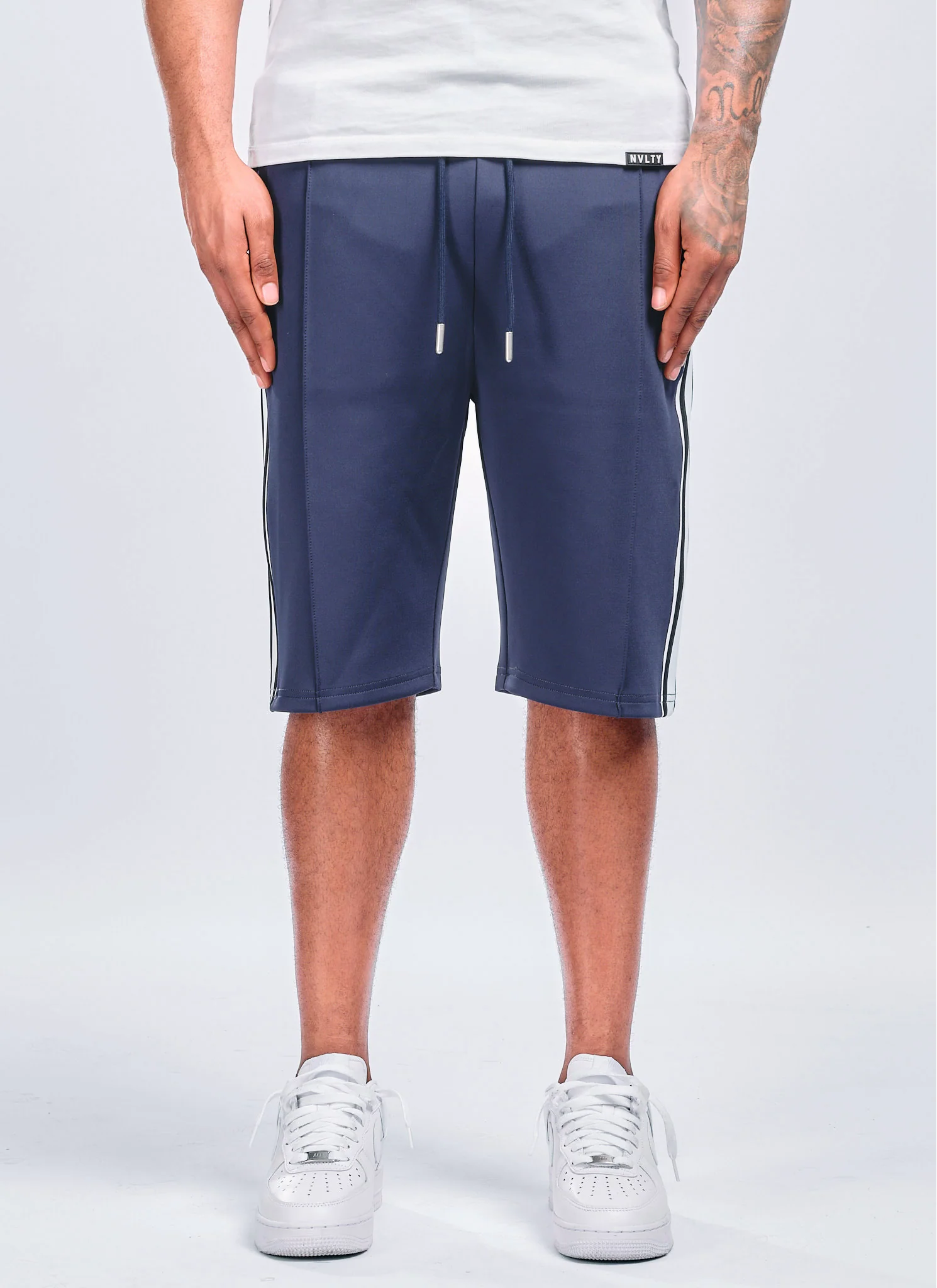 Panelled Luxe Track Shorts - Navy