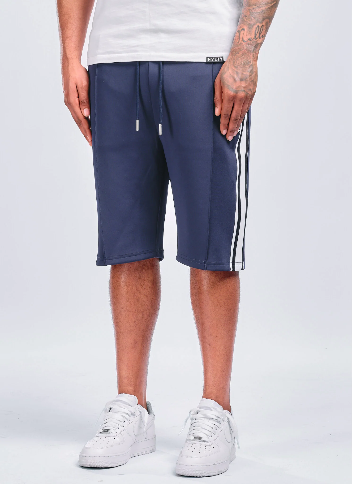 Panelled Luxe Track Shorts - Navy - Image 5