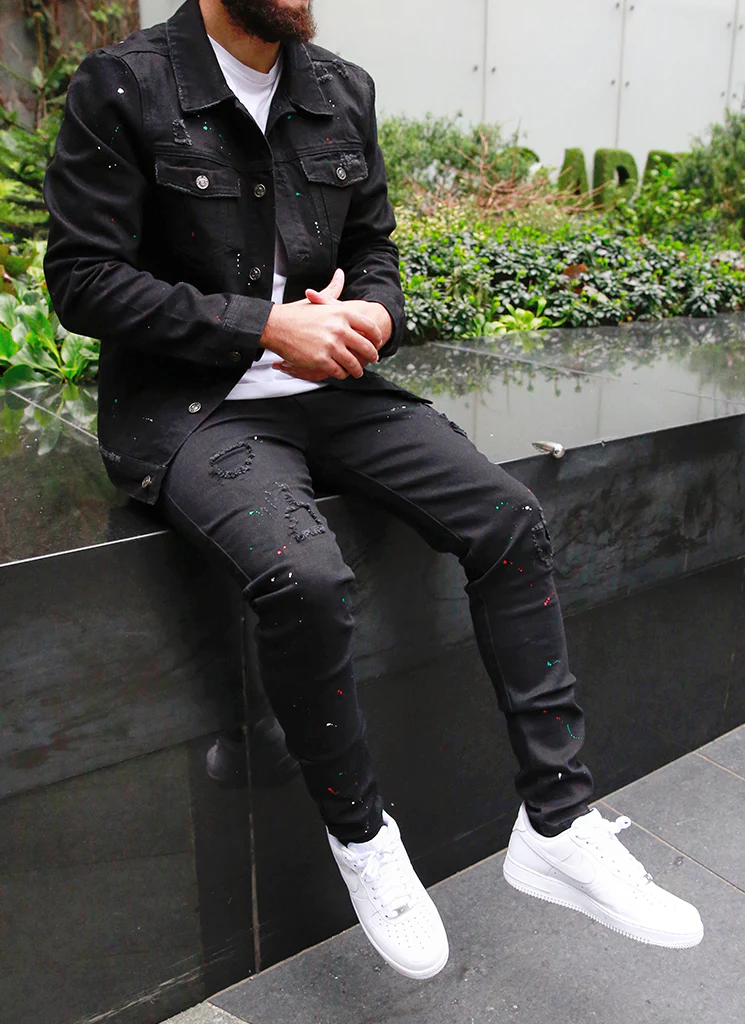 Patchwork Paint Jeans - Black - Image 5