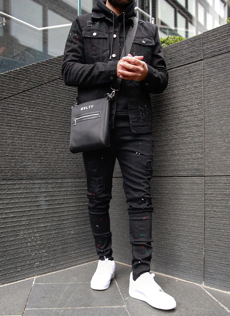 Patchwork Paint Jeans - Black - Image 7