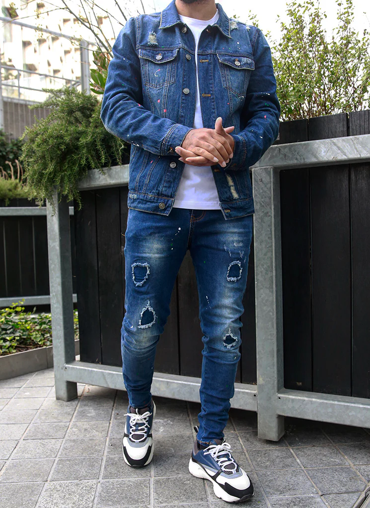 Patchwork Paint Jeans - Dark Blue - Image 8