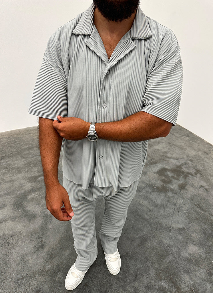 Pleated Drop Shoulder Shirt - Grey - Image 3