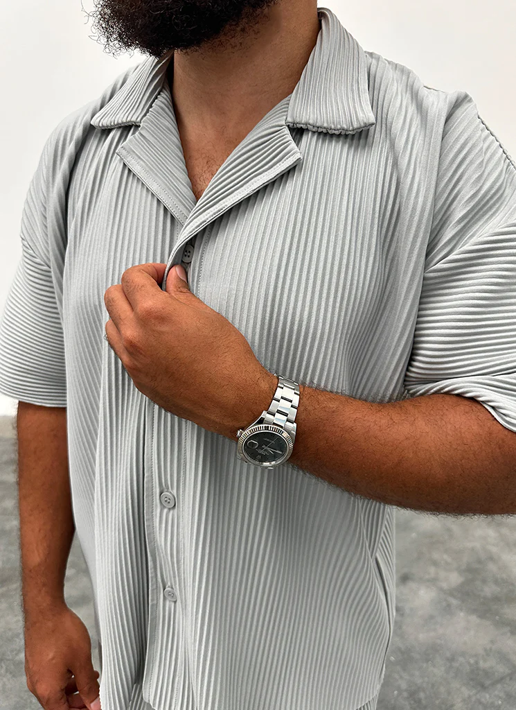 Pleated Drop Shoulder Shirt - Grey - Image 5