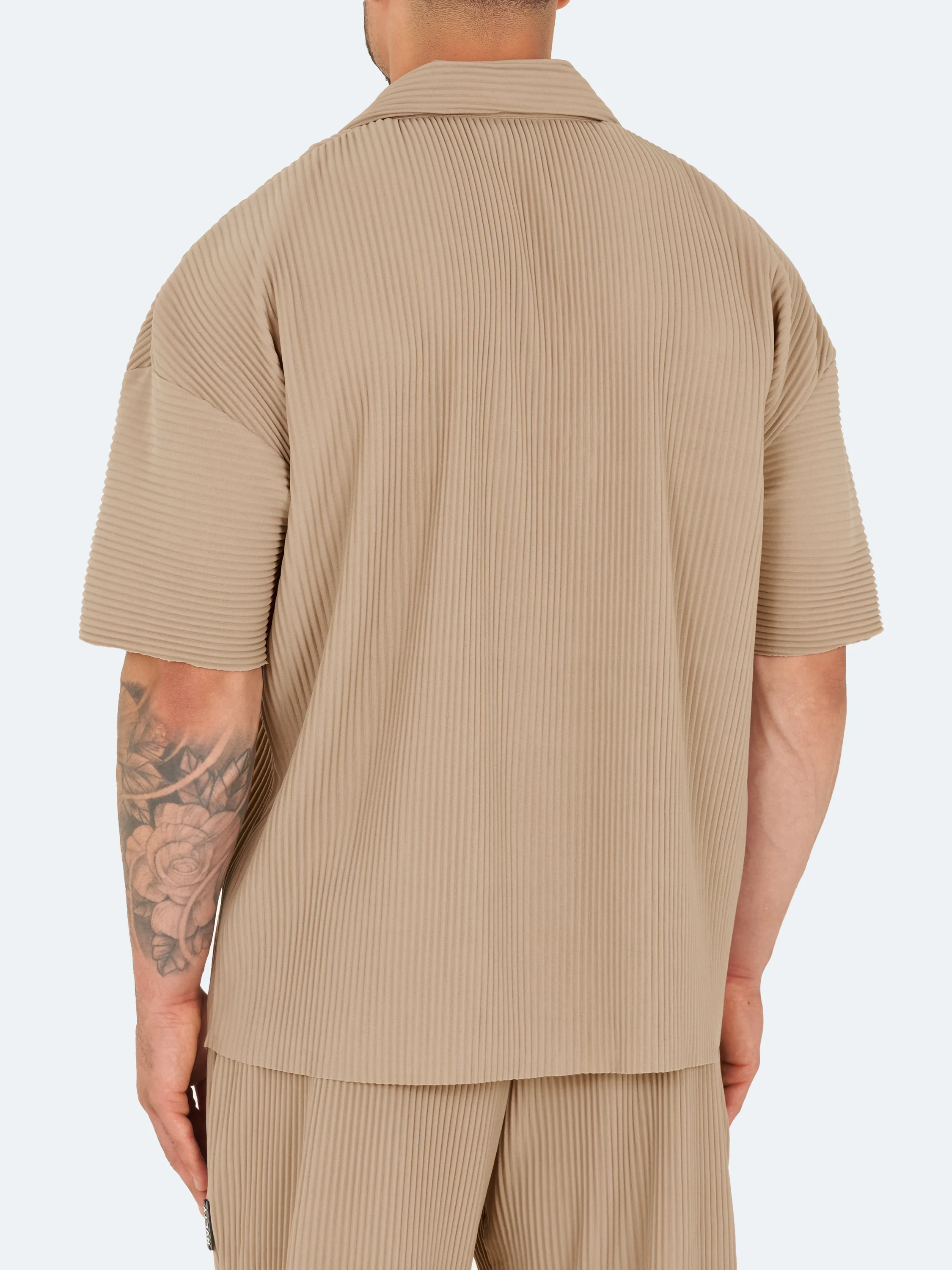 Pleated Drop Shoulder Shirt - Stone - Image 4