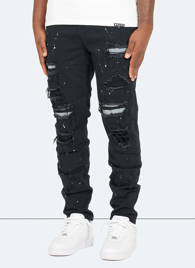 Repaired Paint Jeans - Black - Image 2