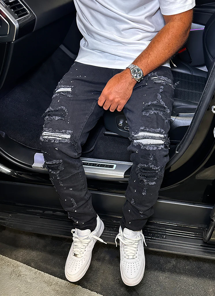 Repaired Paint Jeans - Black - Image 3