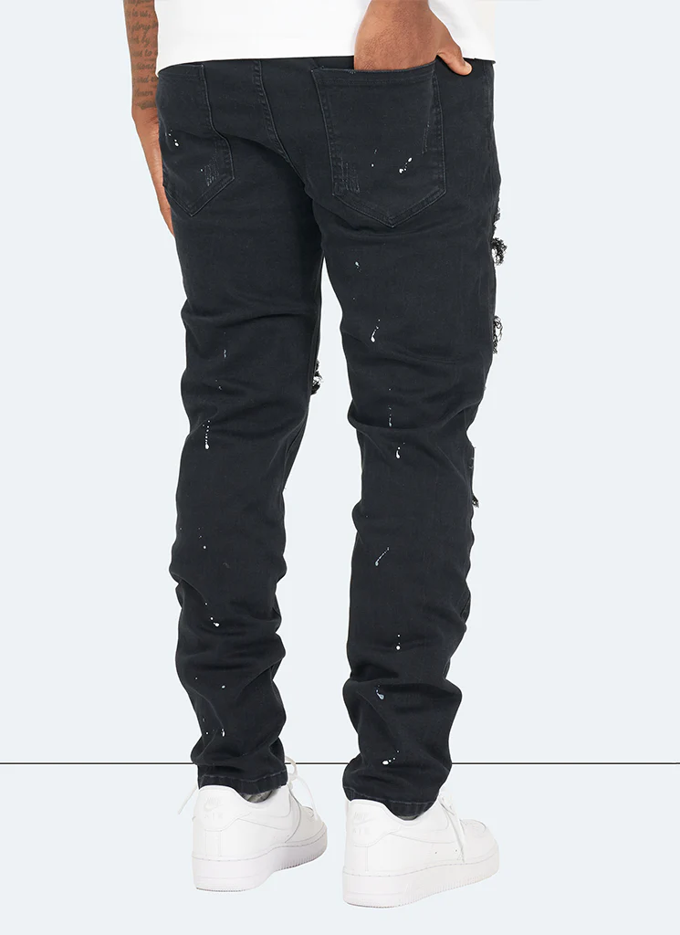 Repaired Paint Jeans - Black - Image 4