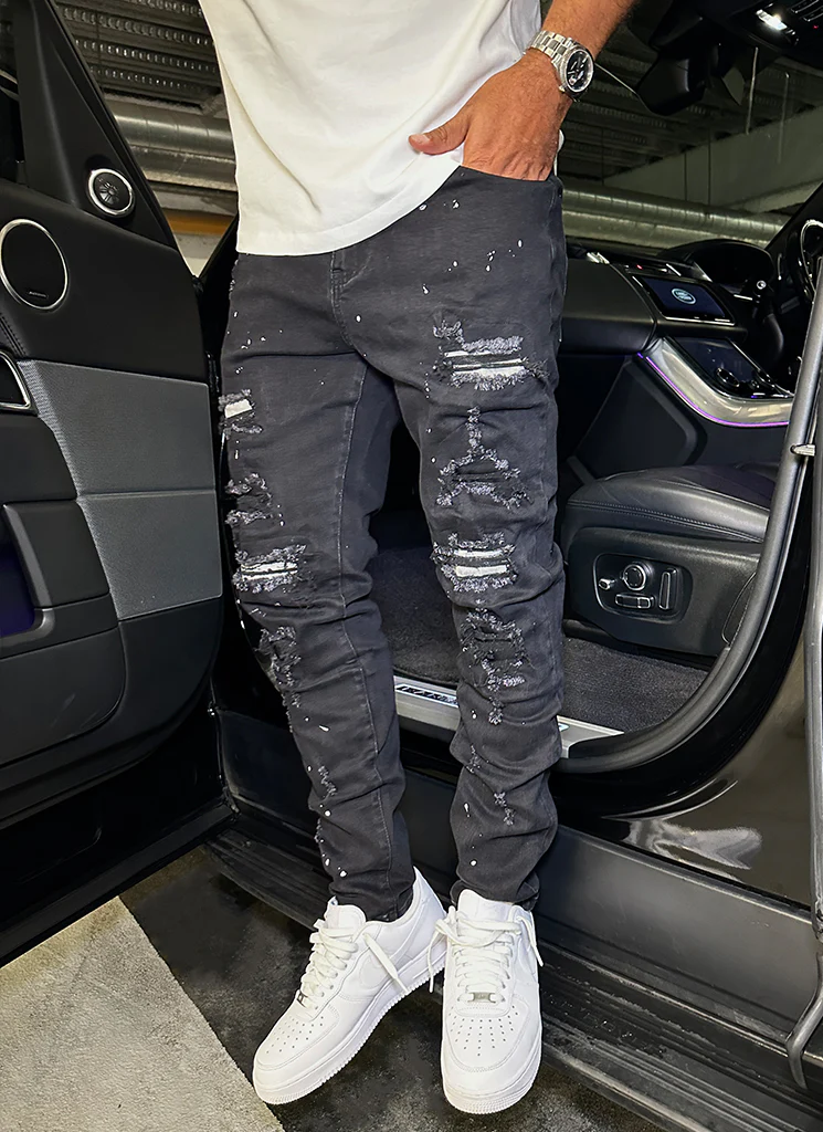 Repaired Paint Jeans - Black - Image 5