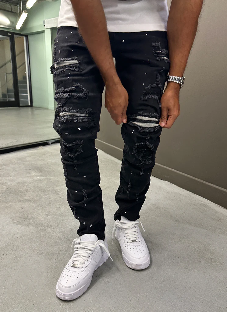 Repaired Paint Jeans - Black - Image 6
