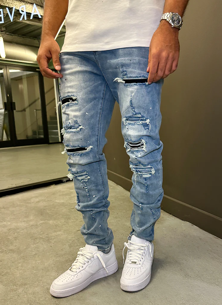 Repaired Paint Jeans - Light Blue - Image 6