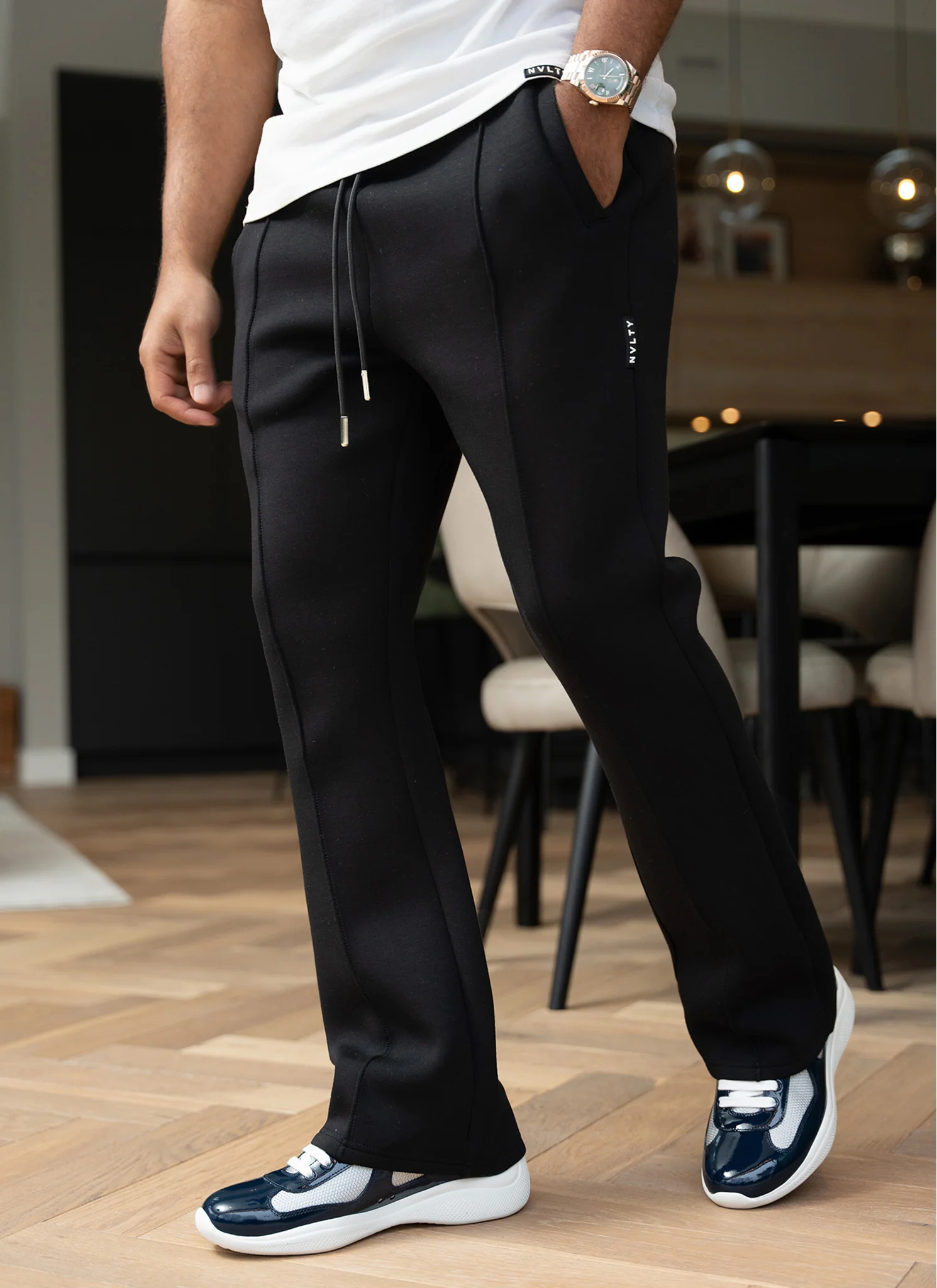 Scuba Structured Flare Pleat Joggers - Black - Image 3