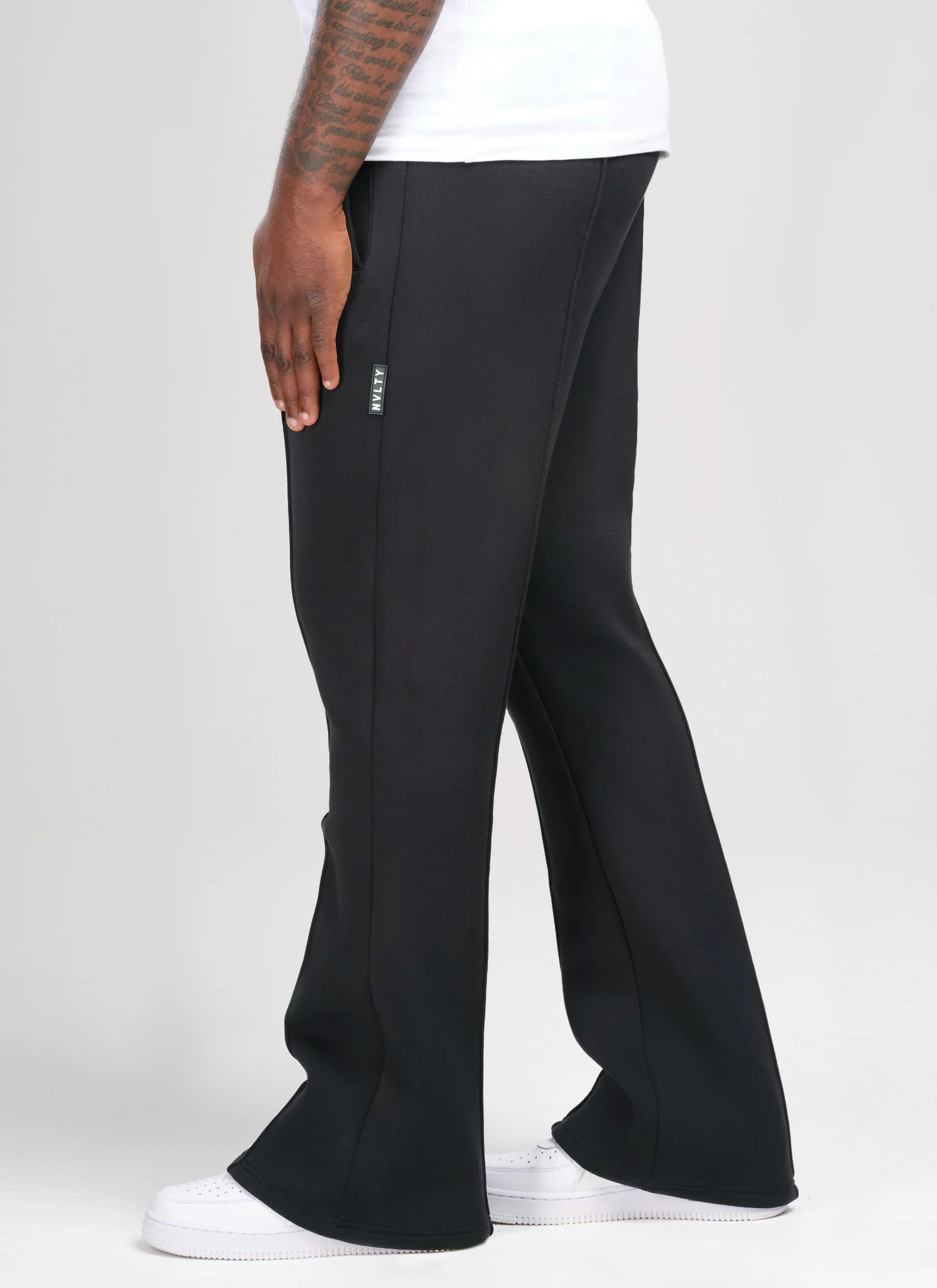 Scuba Structured Flare Pleat Joggers - Black - Image 7