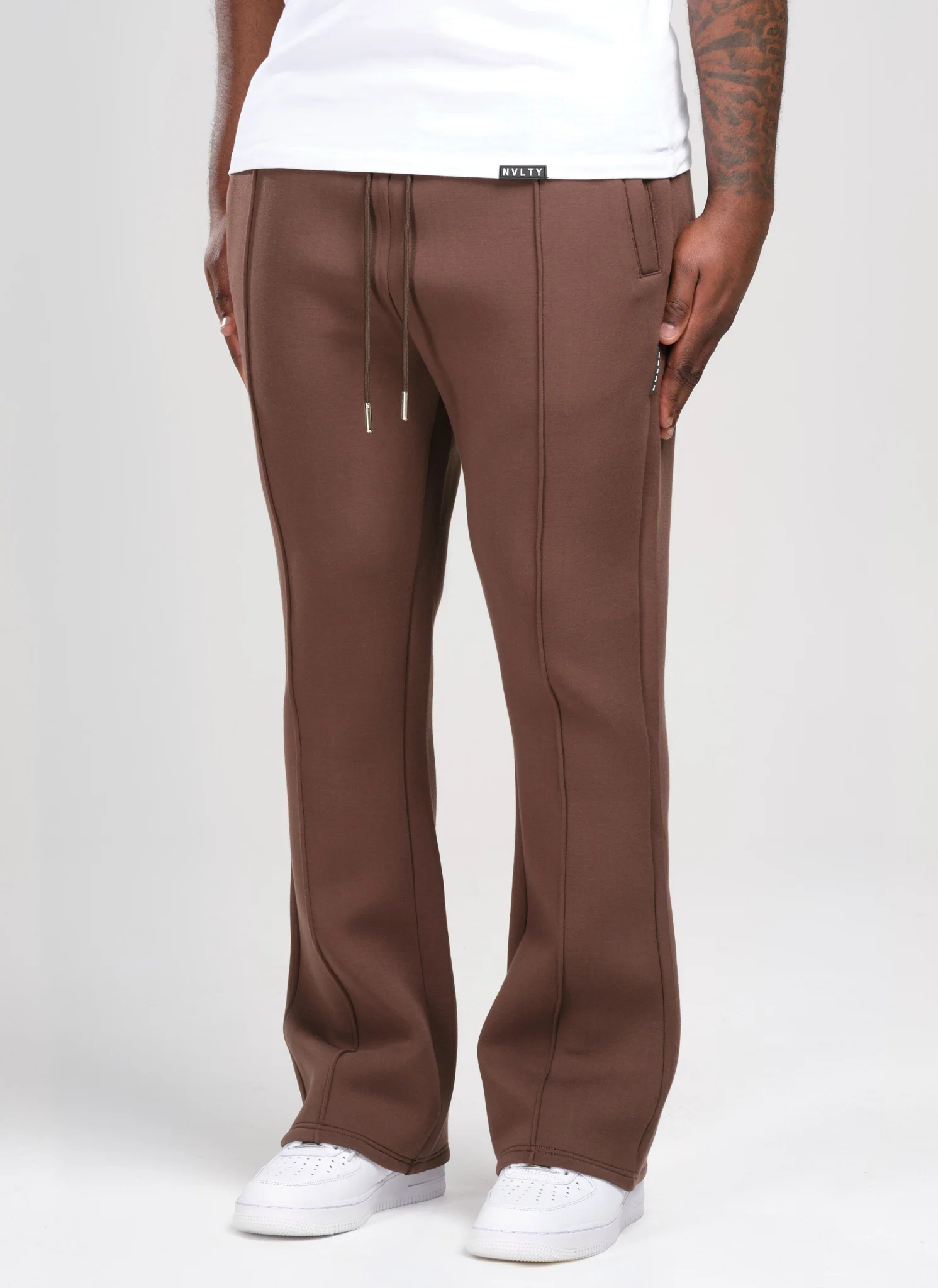 Scuba Structured Flare Pleat Joggers - Brown - Image 2