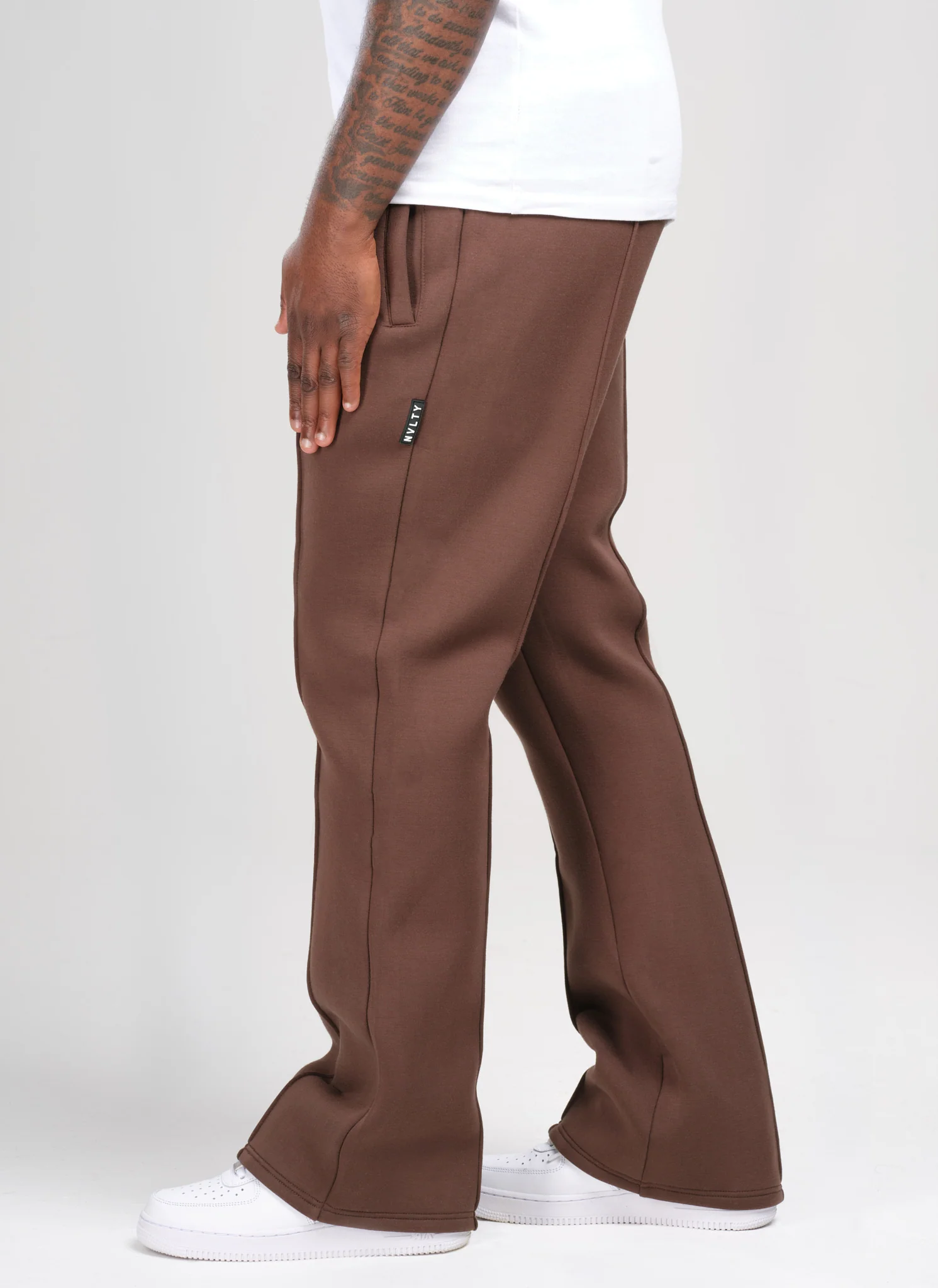Scuba Structured Flare Pleat Joggers - Brown - Image 6