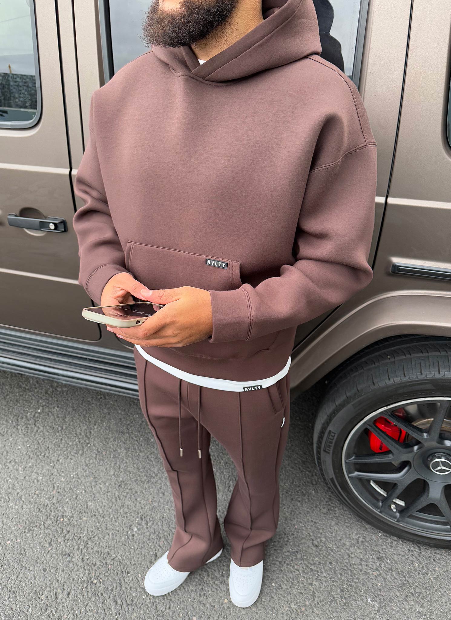 Scuba Structured Flare Pleat Joggers - Brown - Image 8