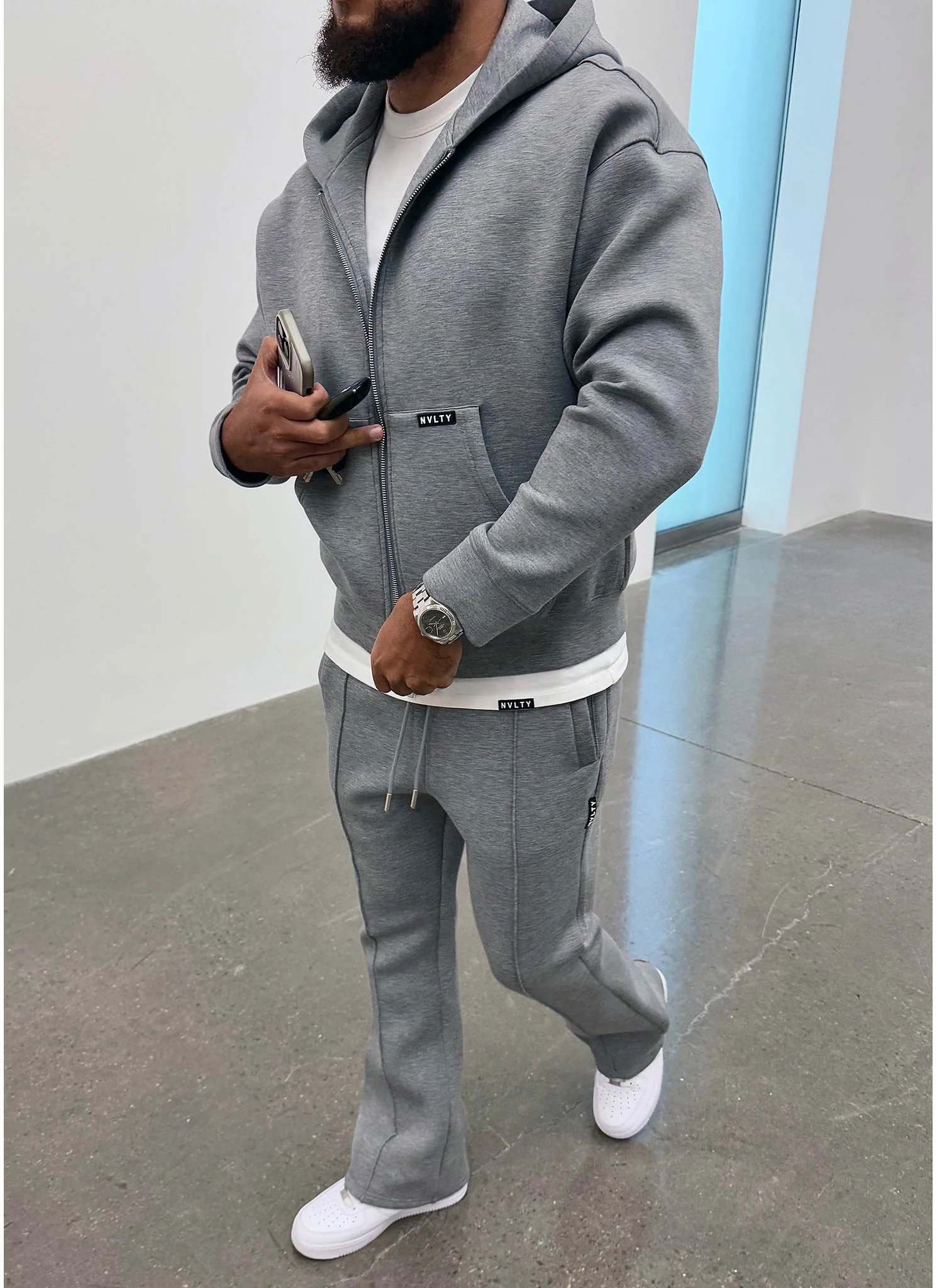 Scuba Structured Flare Pleat Joggers - Grey - Image 15