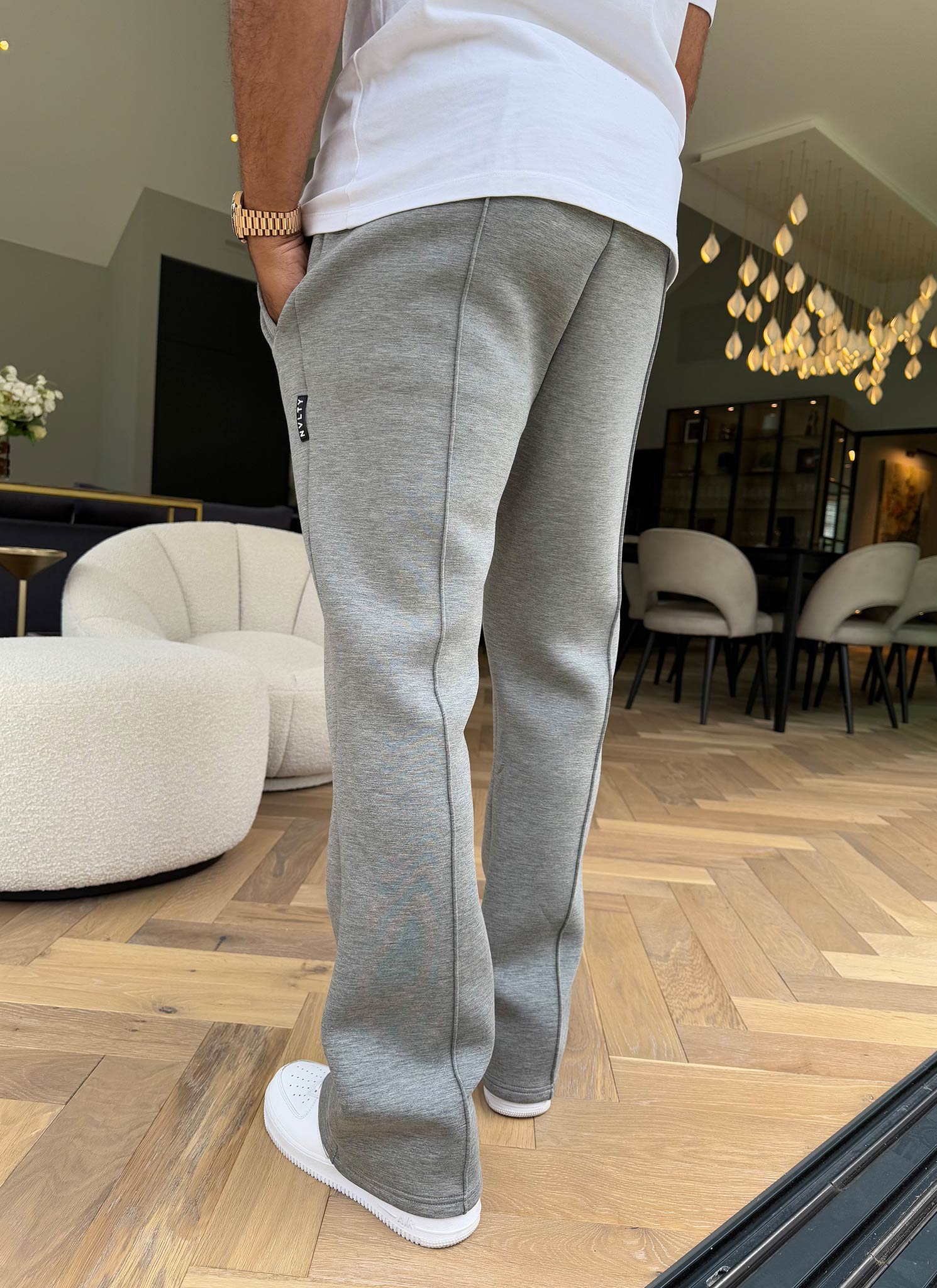 Scuba Structured Flare Pleat Joggers - Grey - Image 6