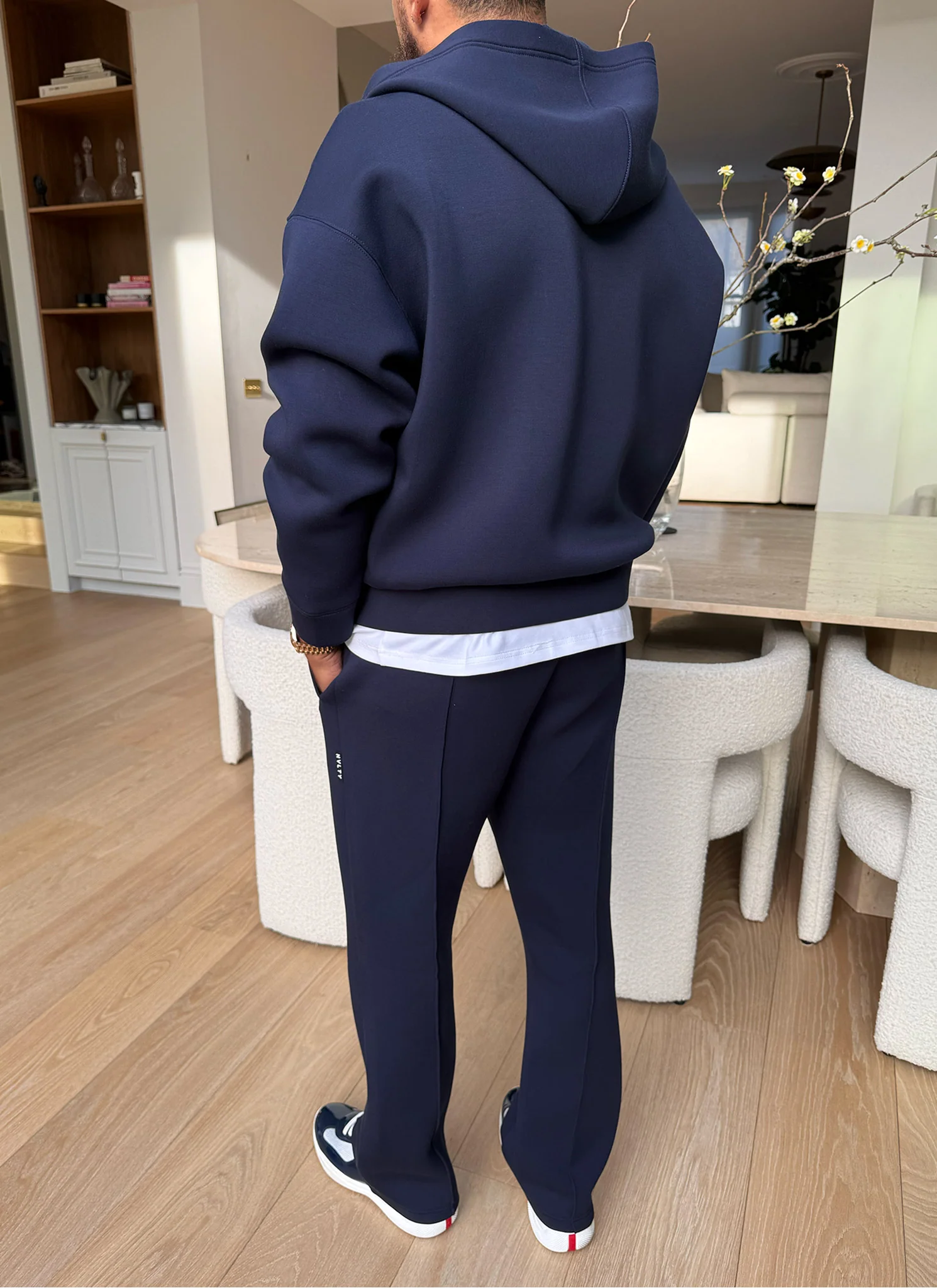 Scuba Structured Flare Pleat Joggers - Navy - Image 7