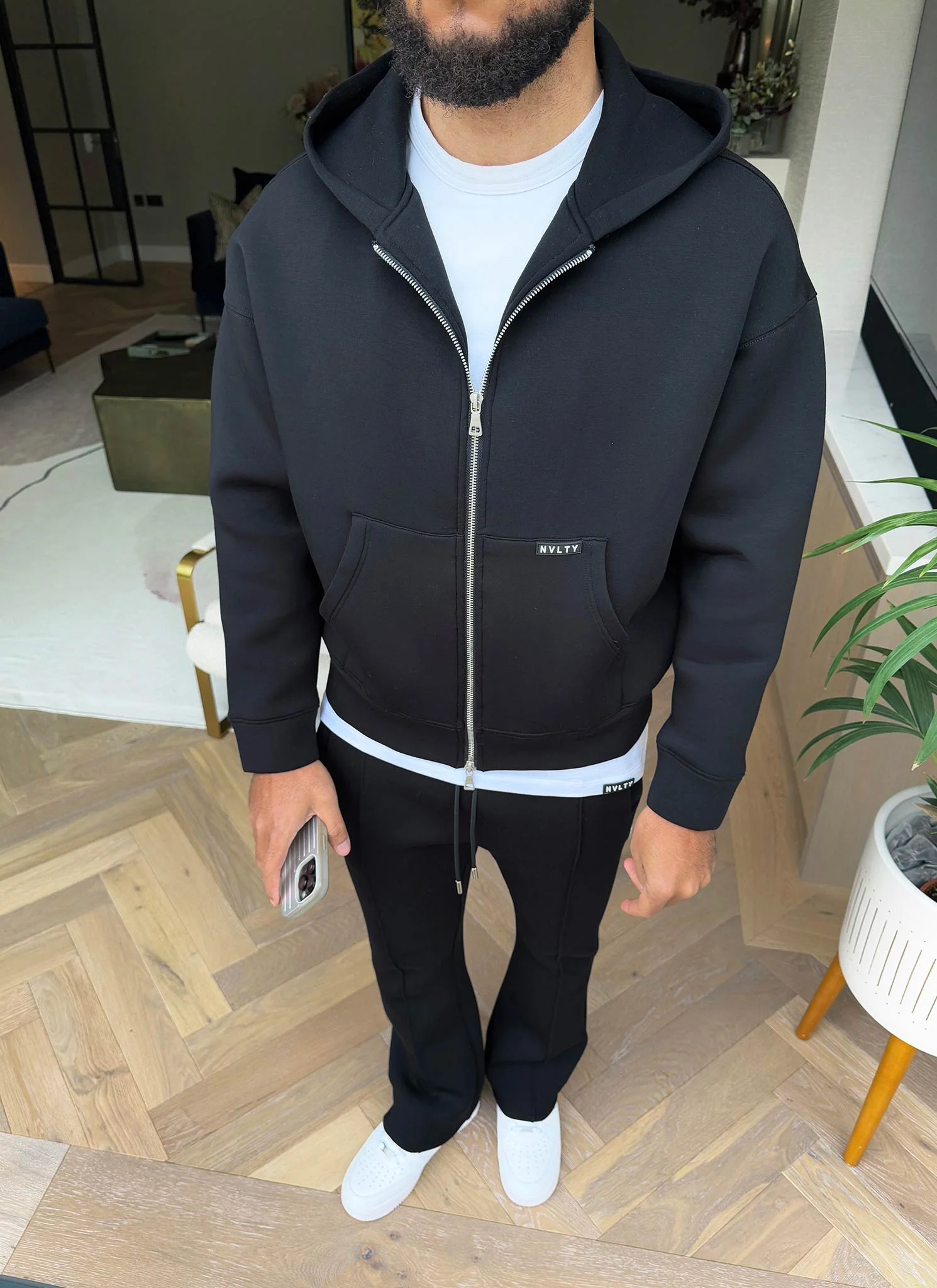 Scuba Structured Zip Hoodie - Black - Image 5