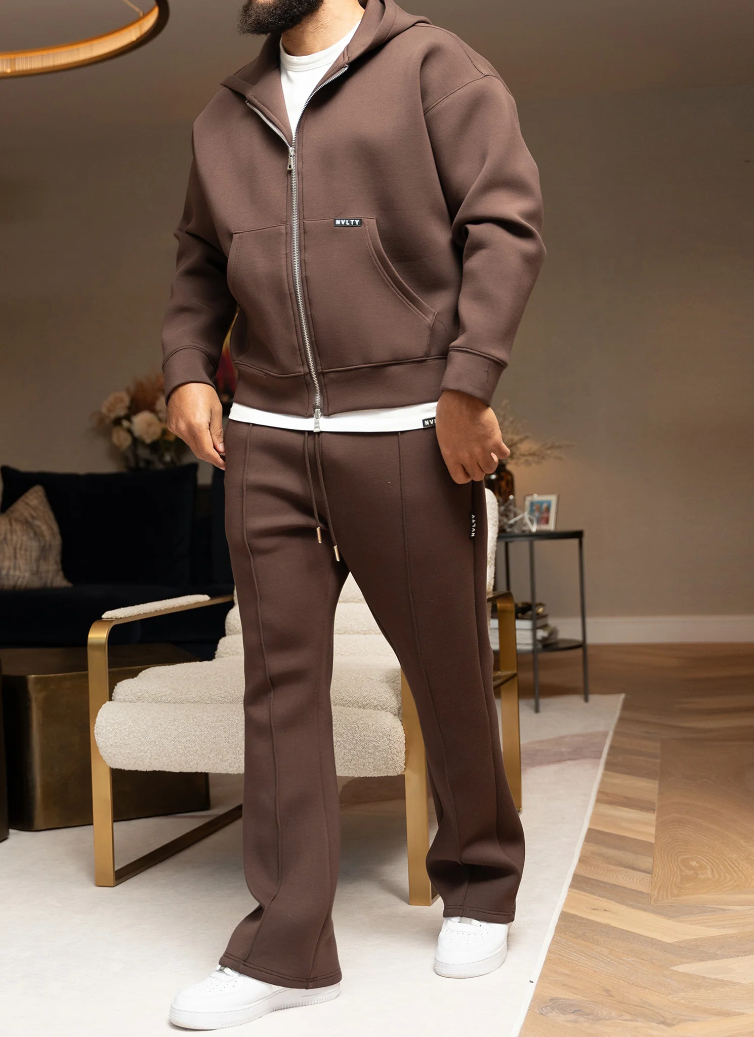 Scuba Structured Zip Hoodie - Brown - Image 3