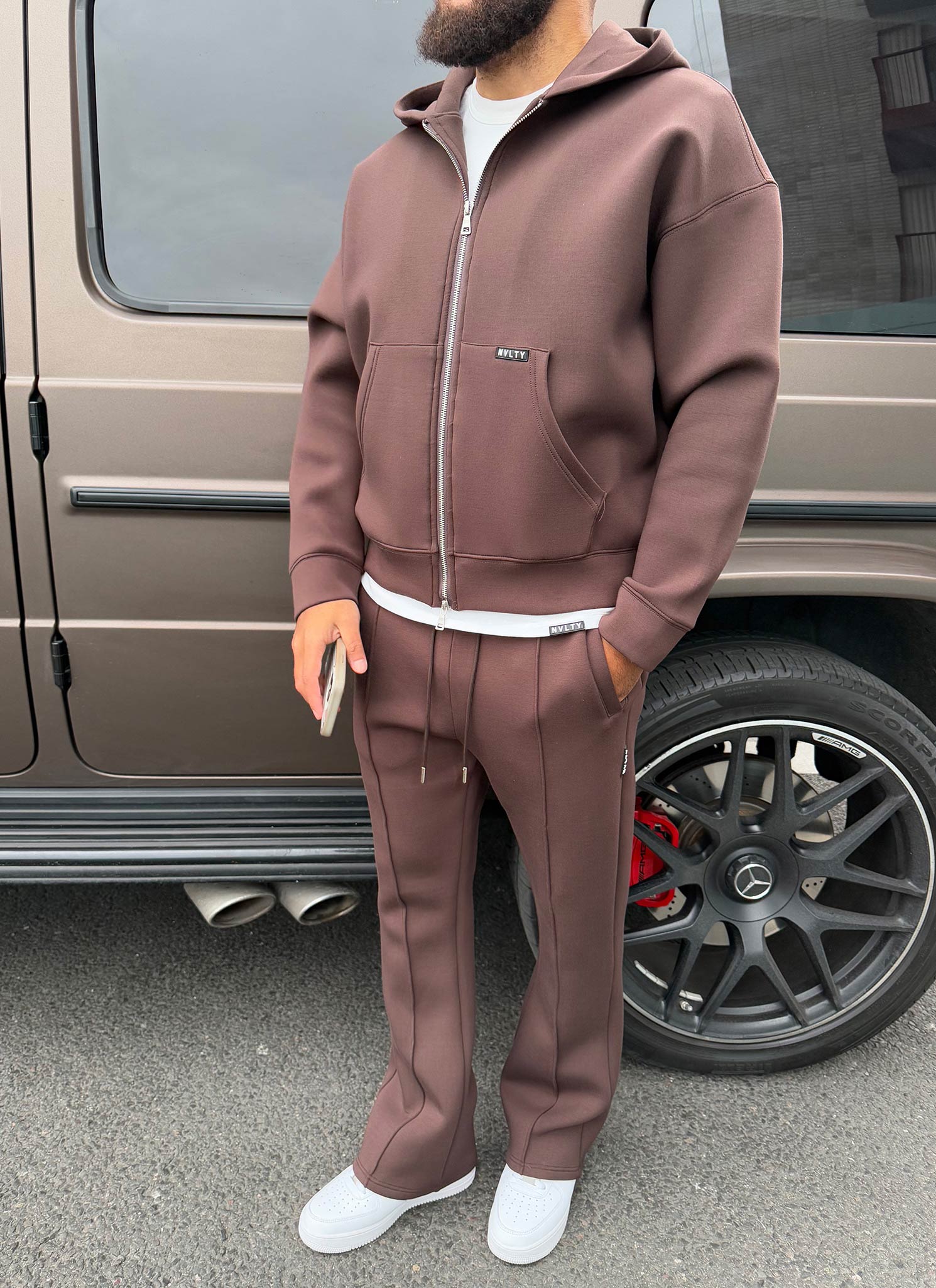 Scuba Structured Zip Hoodie - Brown - Image 5