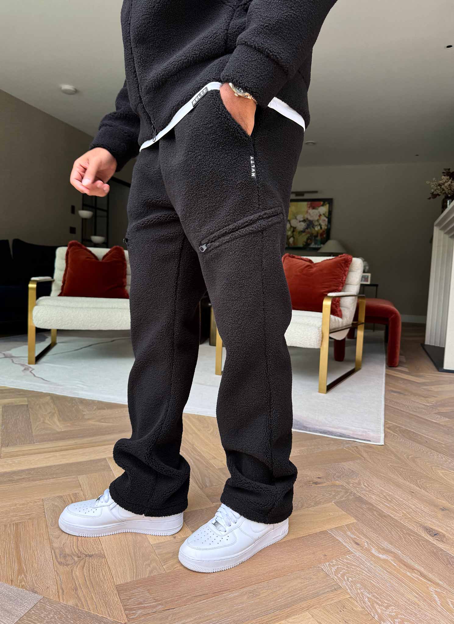 Sherpa Zip Joggers - Black - Image 3