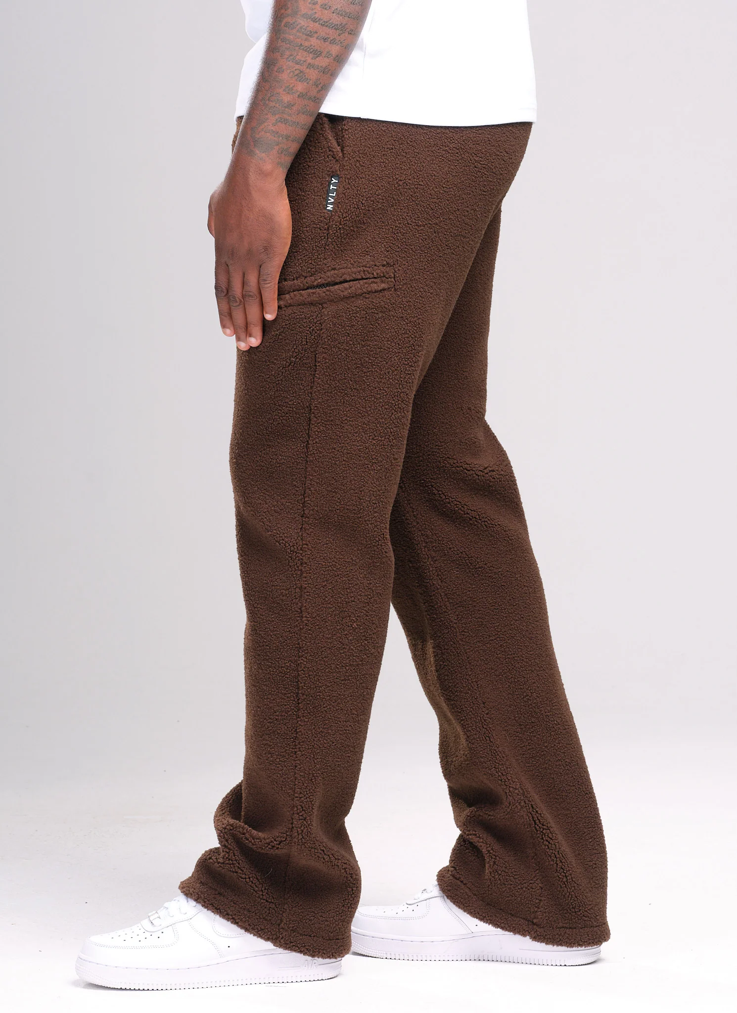 Sherpa Zip Joggers - Brown - Image 2