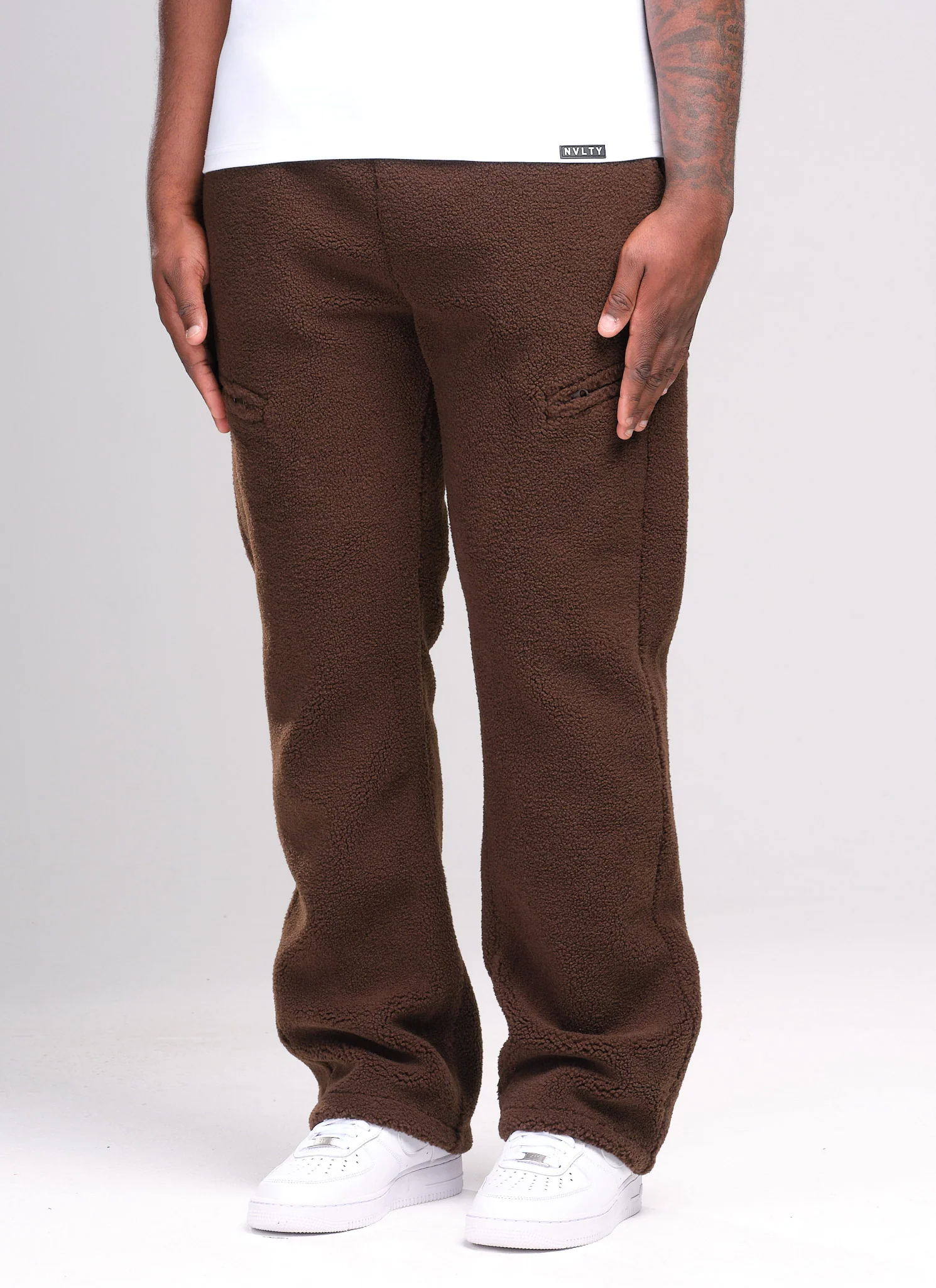 Sherpa Zip Joggers - Brown - Image 4