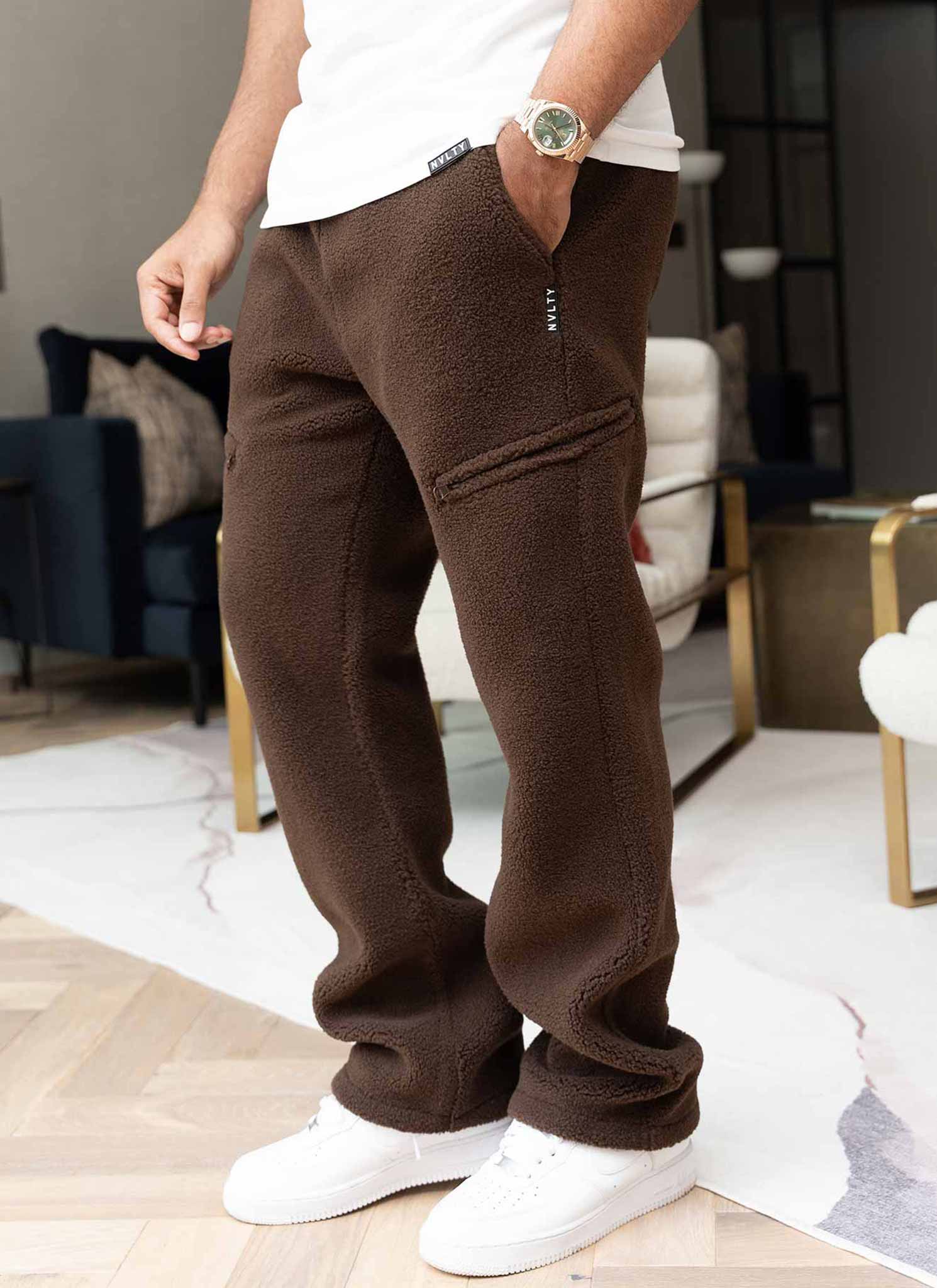 Sherpa Zip Joggers - Brown - Image 5