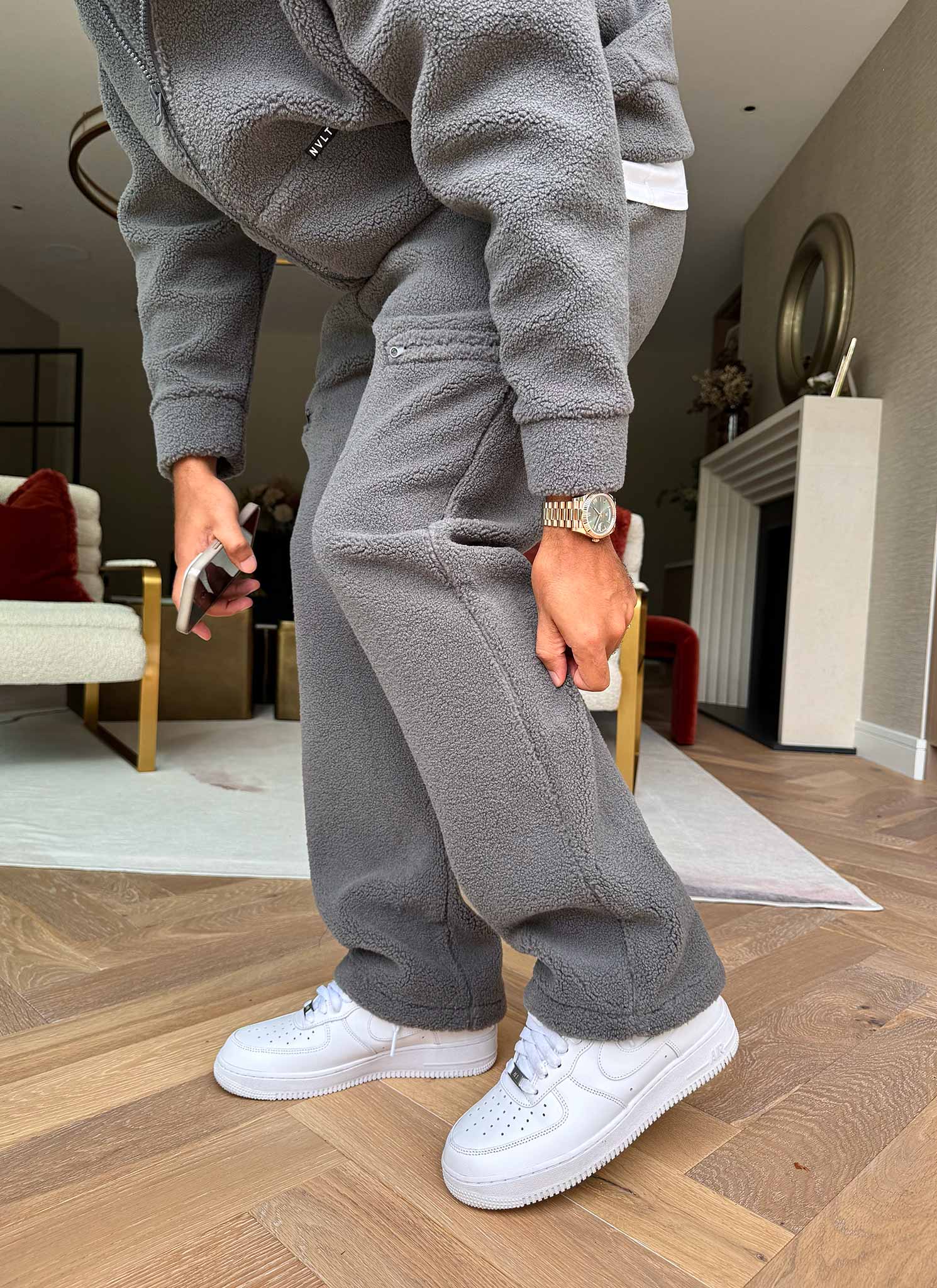 Sherpa Zip Joggers - Grey - Image 5