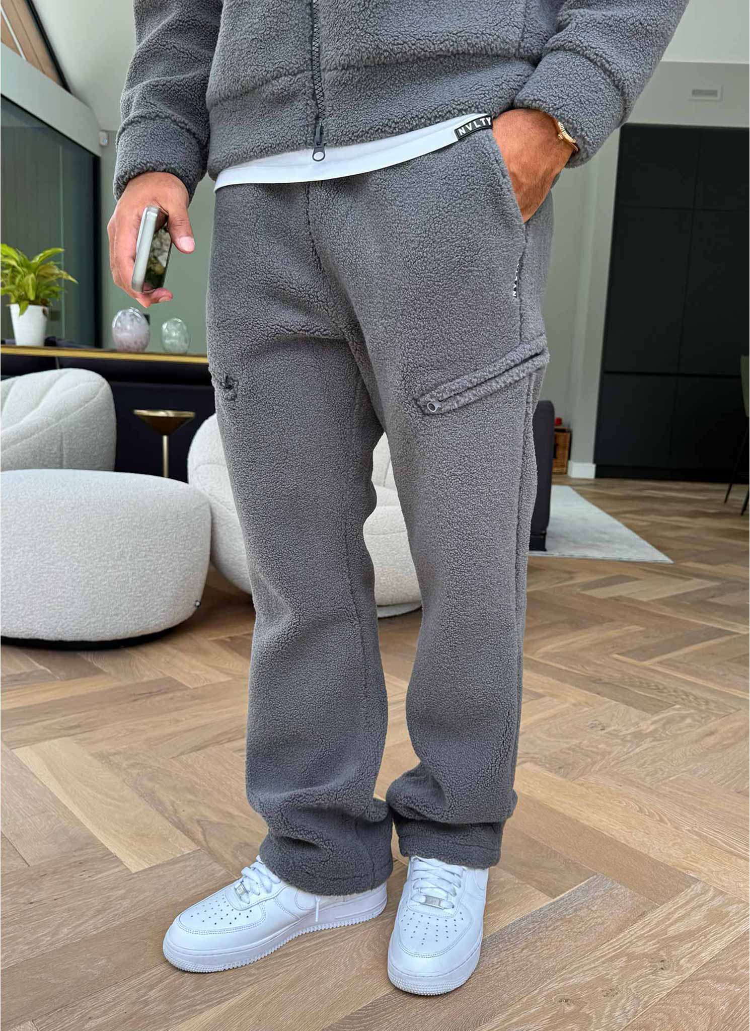 Sherpa Zip Joggers - Grey - Image 9