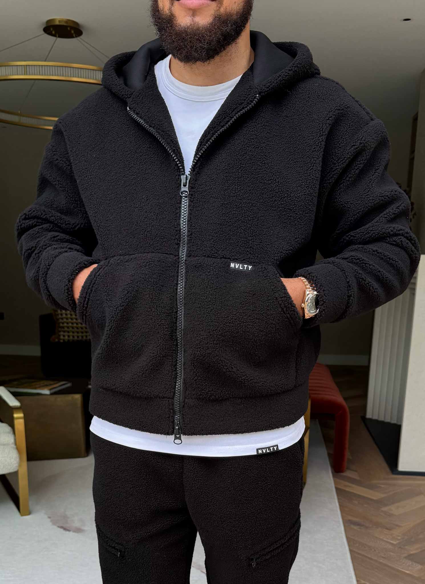 Sherpa Zip Hoodie - Black - Image 3