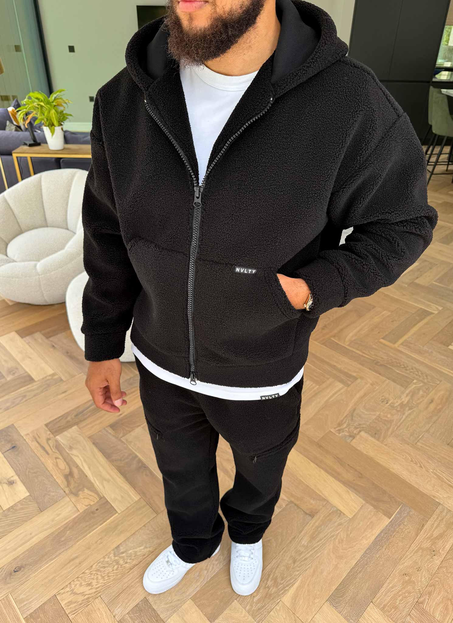 Sherpa Zip Hoodie - Black - Image 5