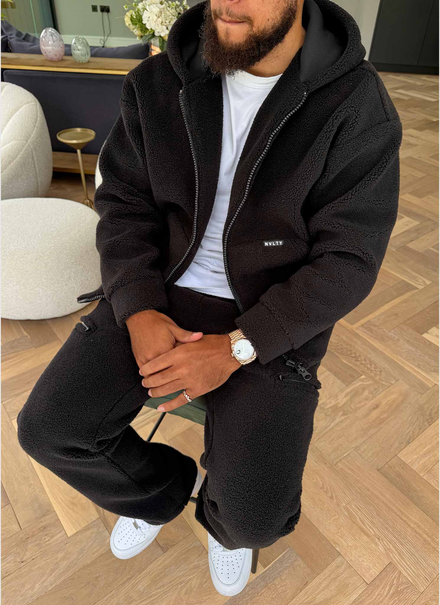 Sherpa Zip Hoodie - Black - Image 6