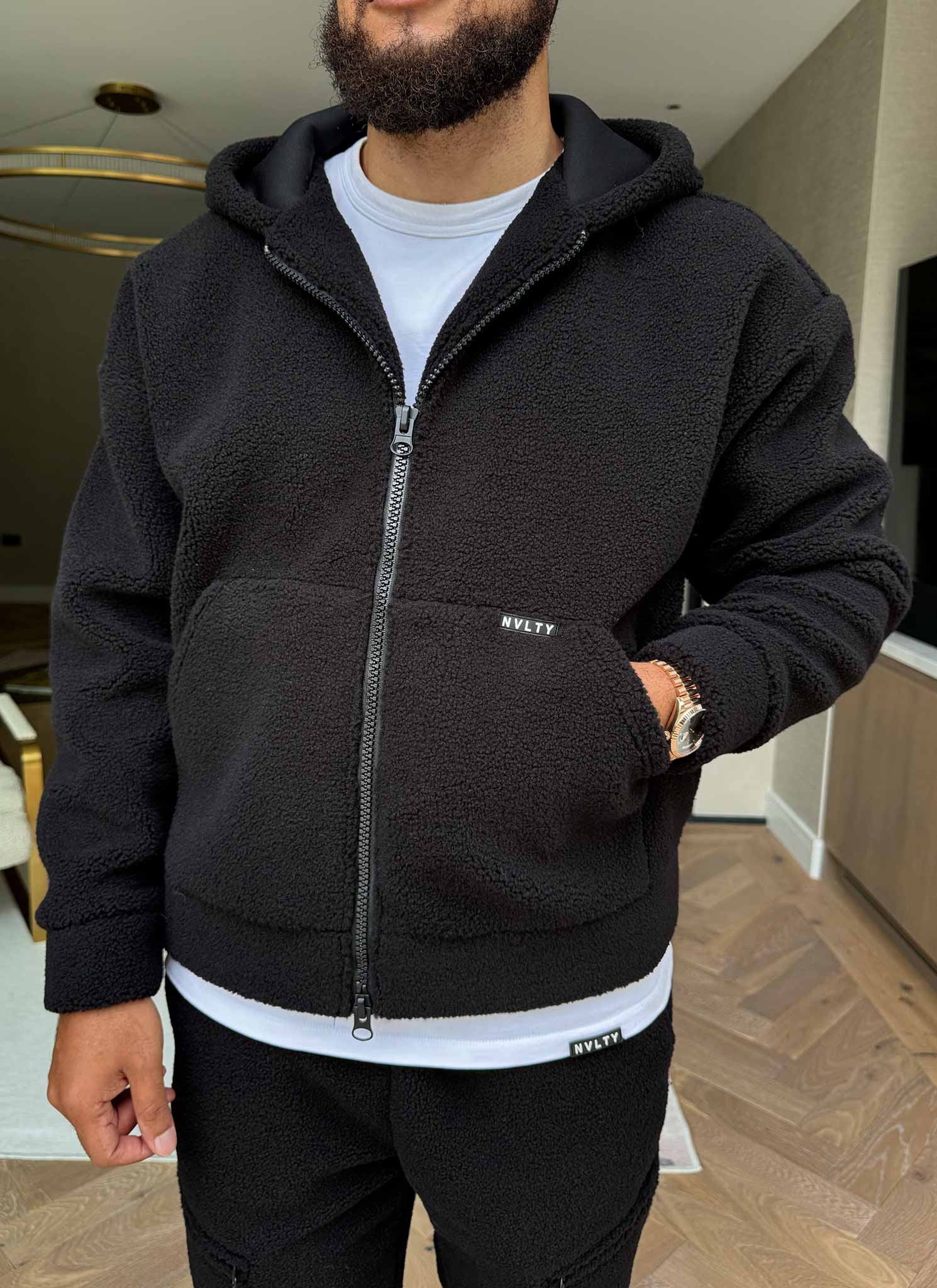 Sherpa Zip Hoodie - Black - Image 7