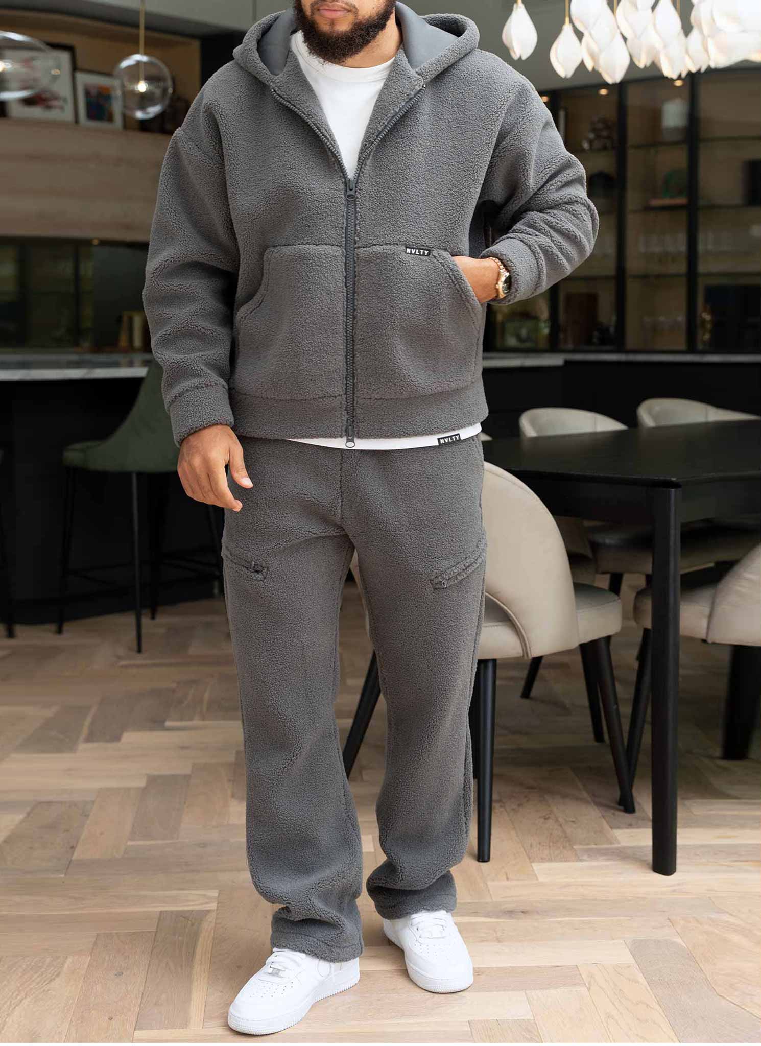 Sherpa Zip Hoodie - Grey - Image 3