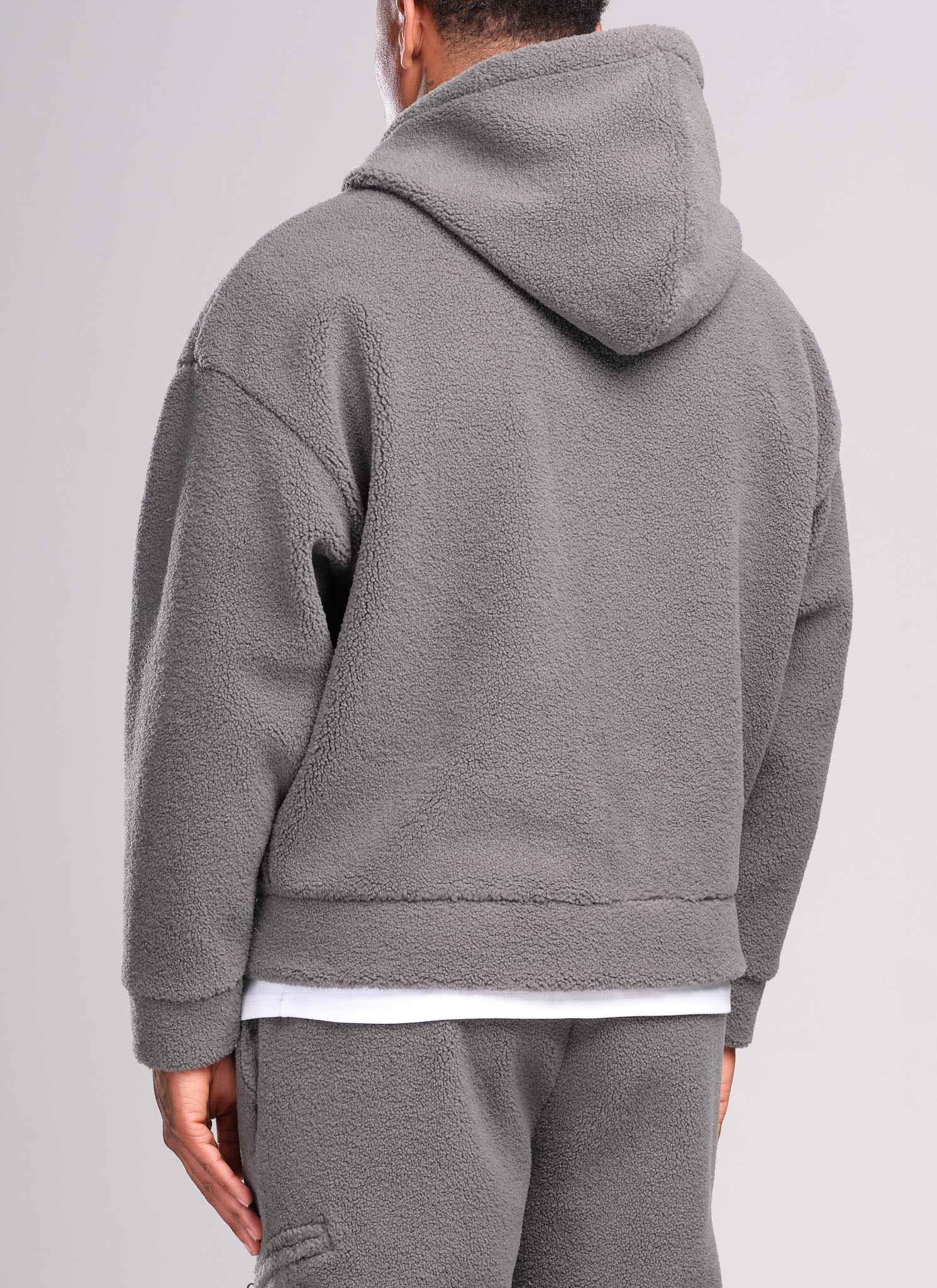 Sherpa Zip Hoodie - Grey - Image 4