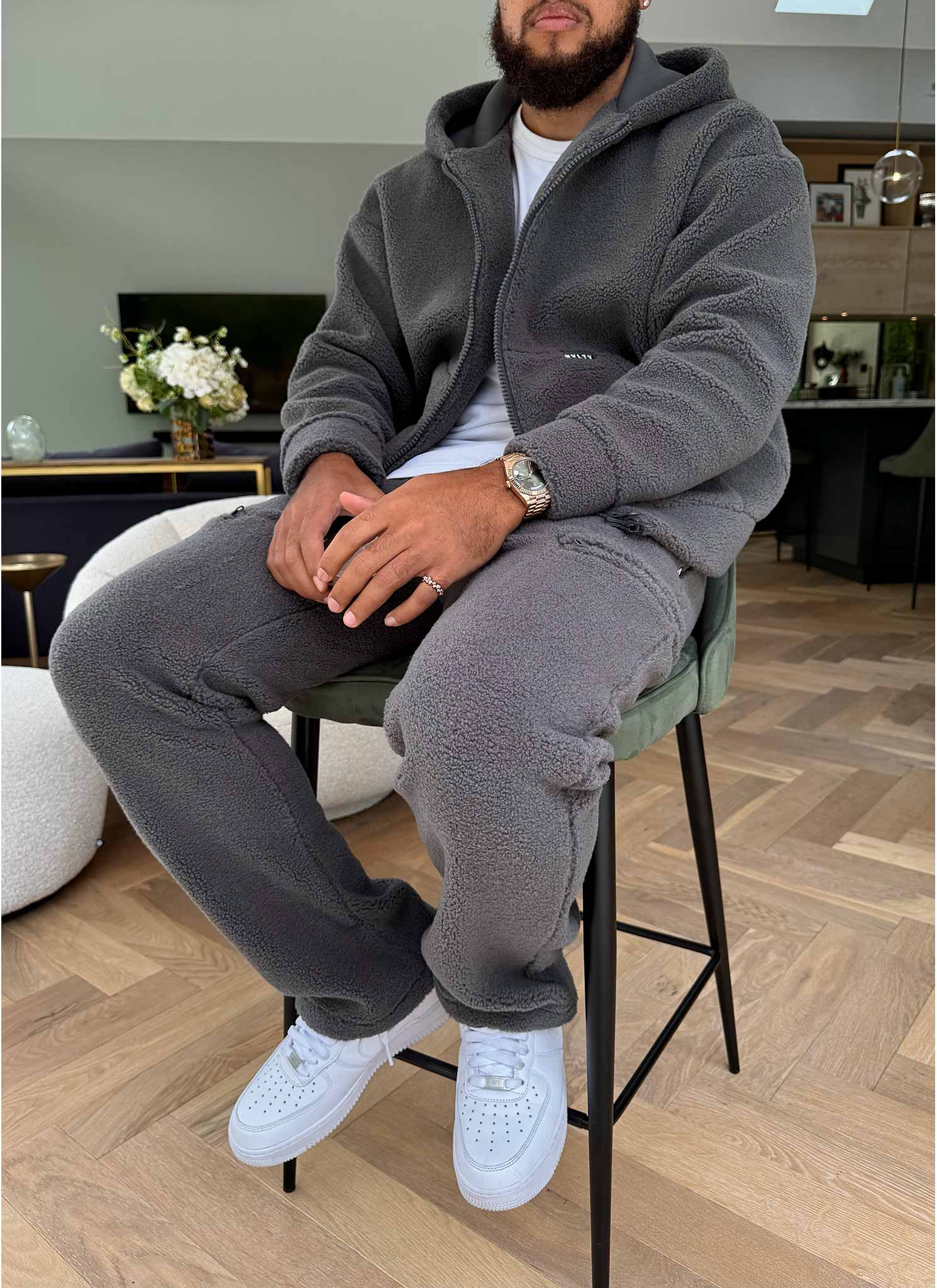 Sherpa Zip Hoodie - Grey - Image 5