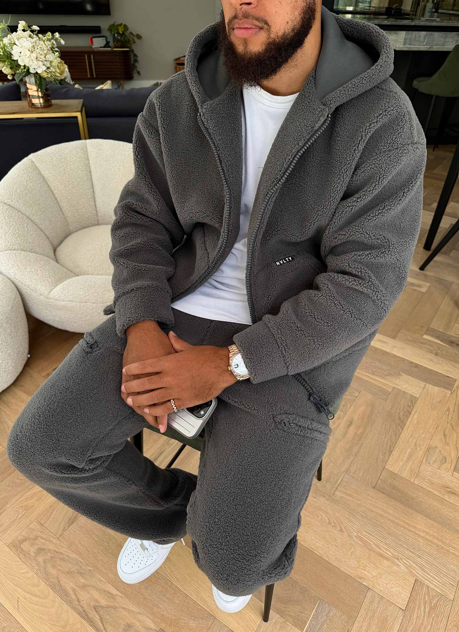 Sherpa Zip Hoodie - Grey - Image 7