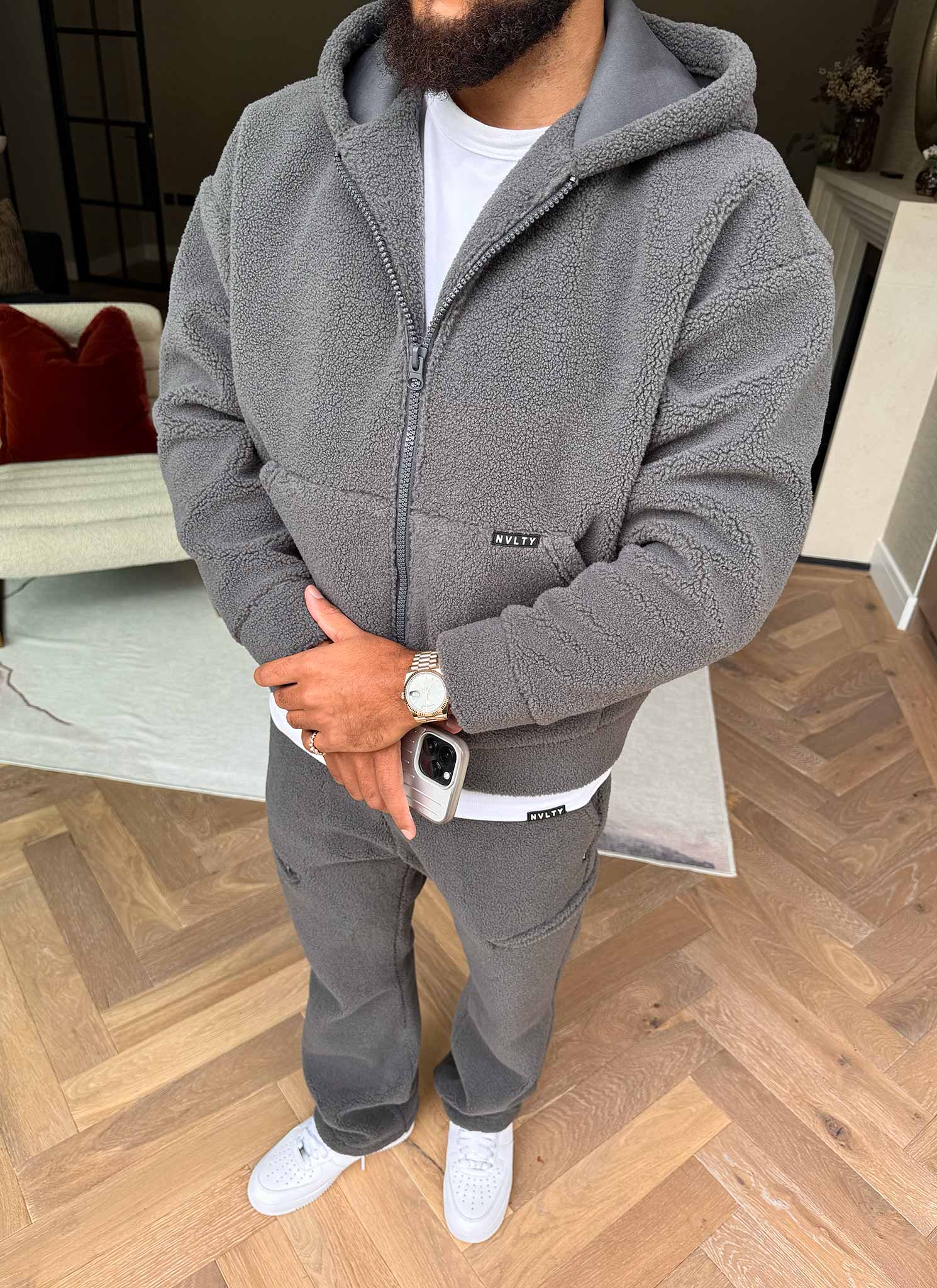 Sherpa Zip Hoodie - Grey - Image 8