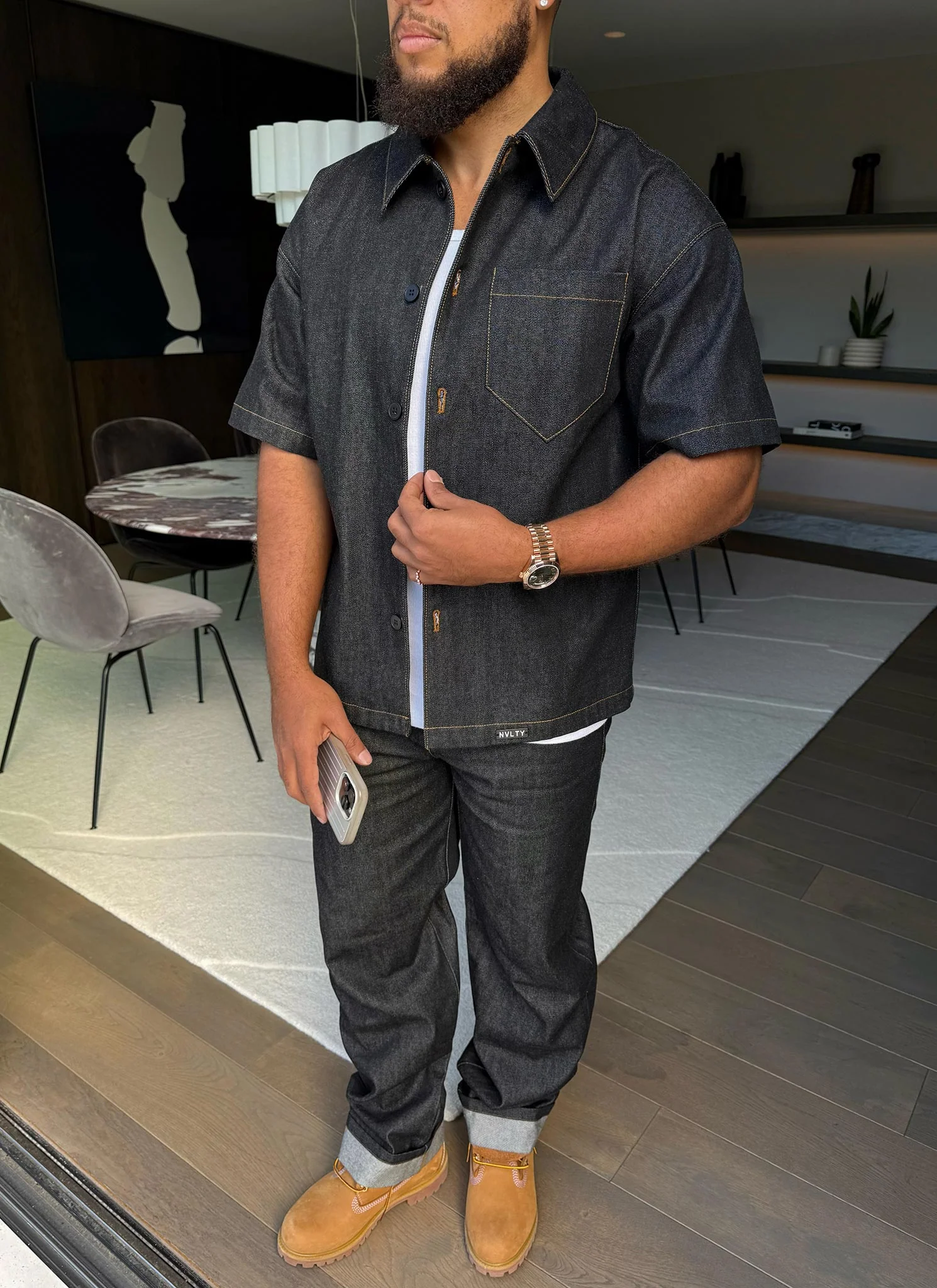 Structured Selvedge Denim Shirt - Black - Image 3