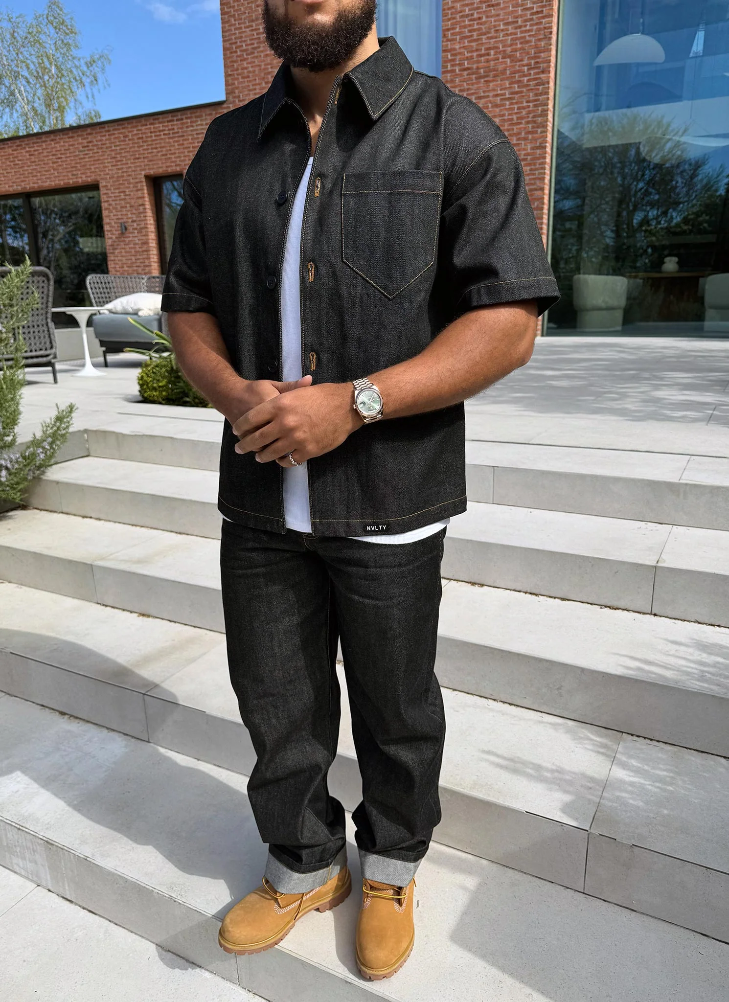 Structured Selvedge Denim Shirt - Black - Image 5