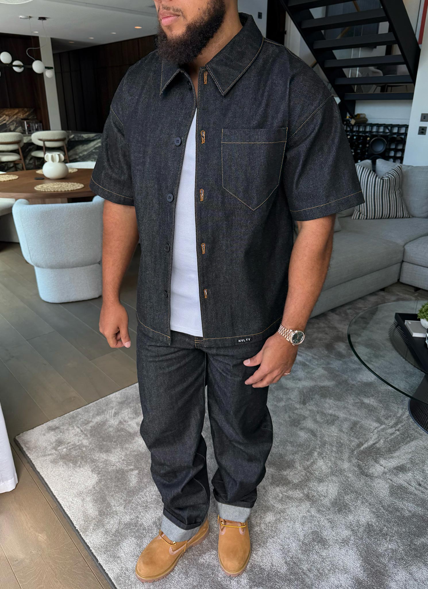 Structured Selvedge Denim Shirt - Black - Image 7