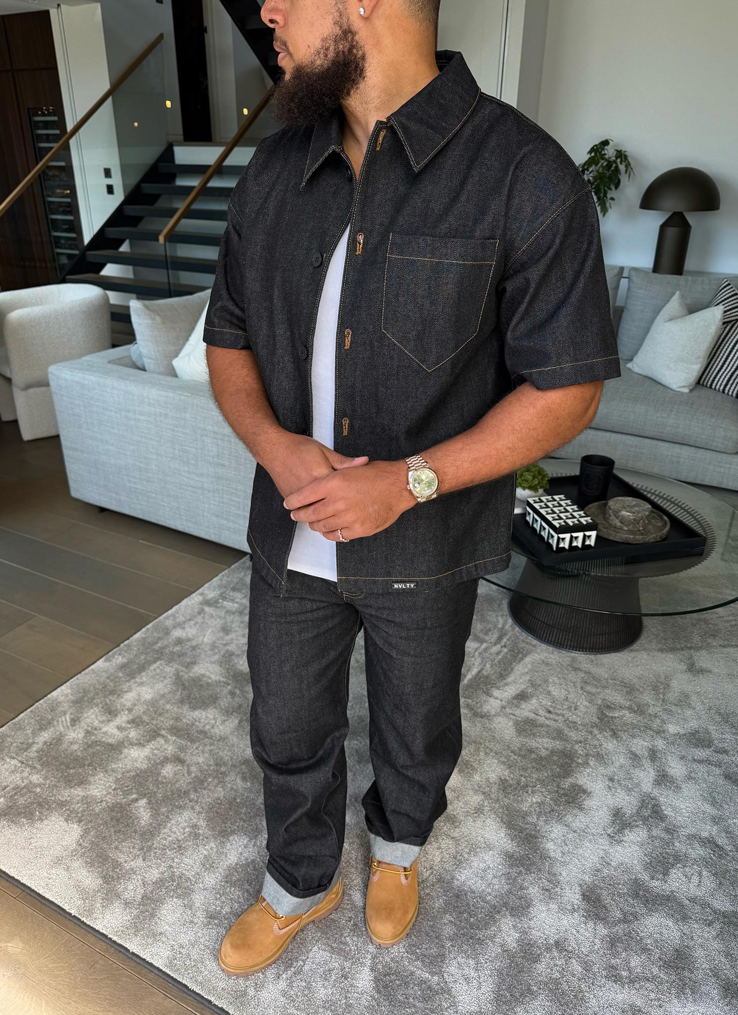 Structured Selvedge Denim Shirt - Black - Image 9