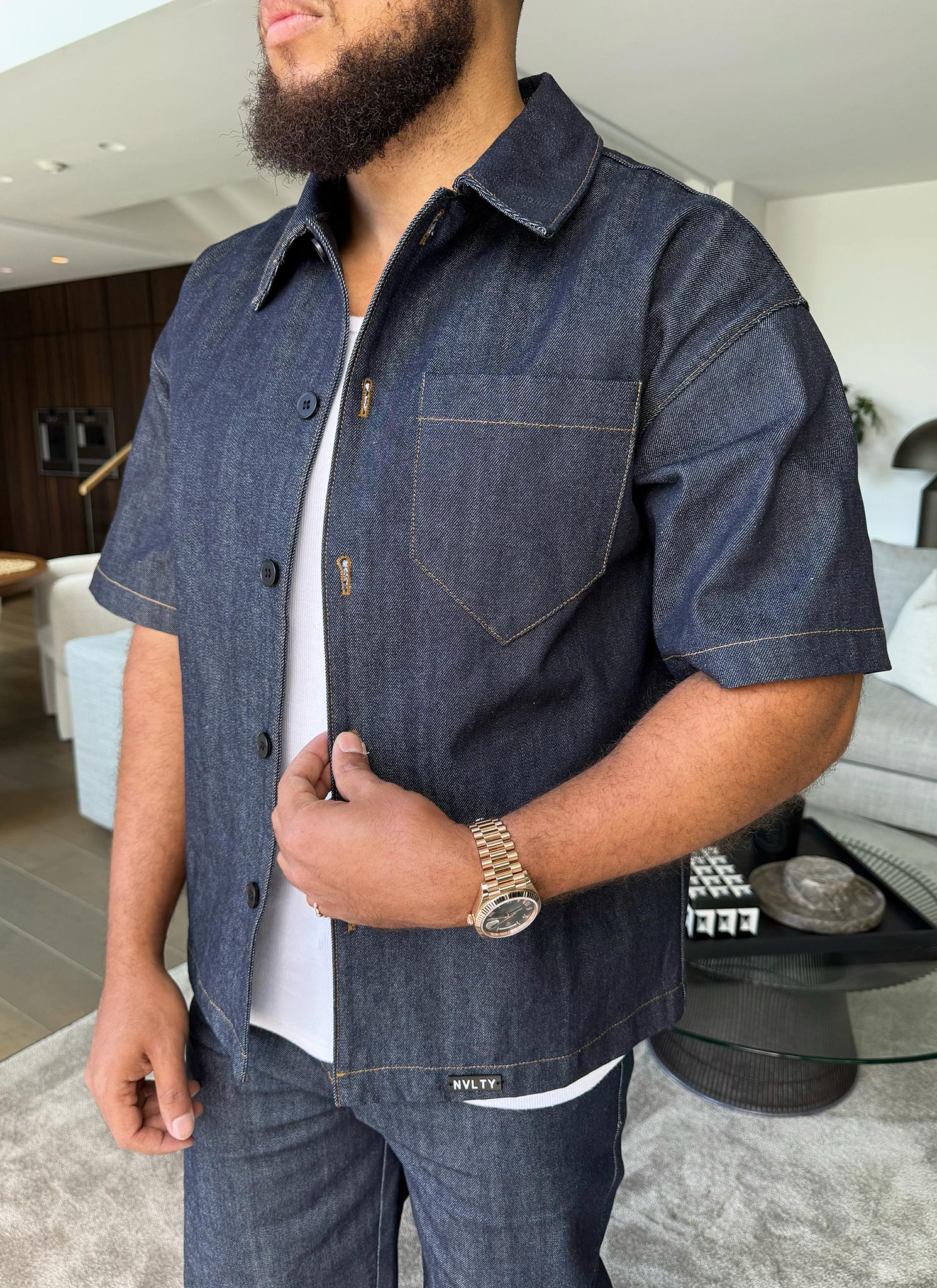 Structured Selvedge Denim Shirt - Indigo - Image 4